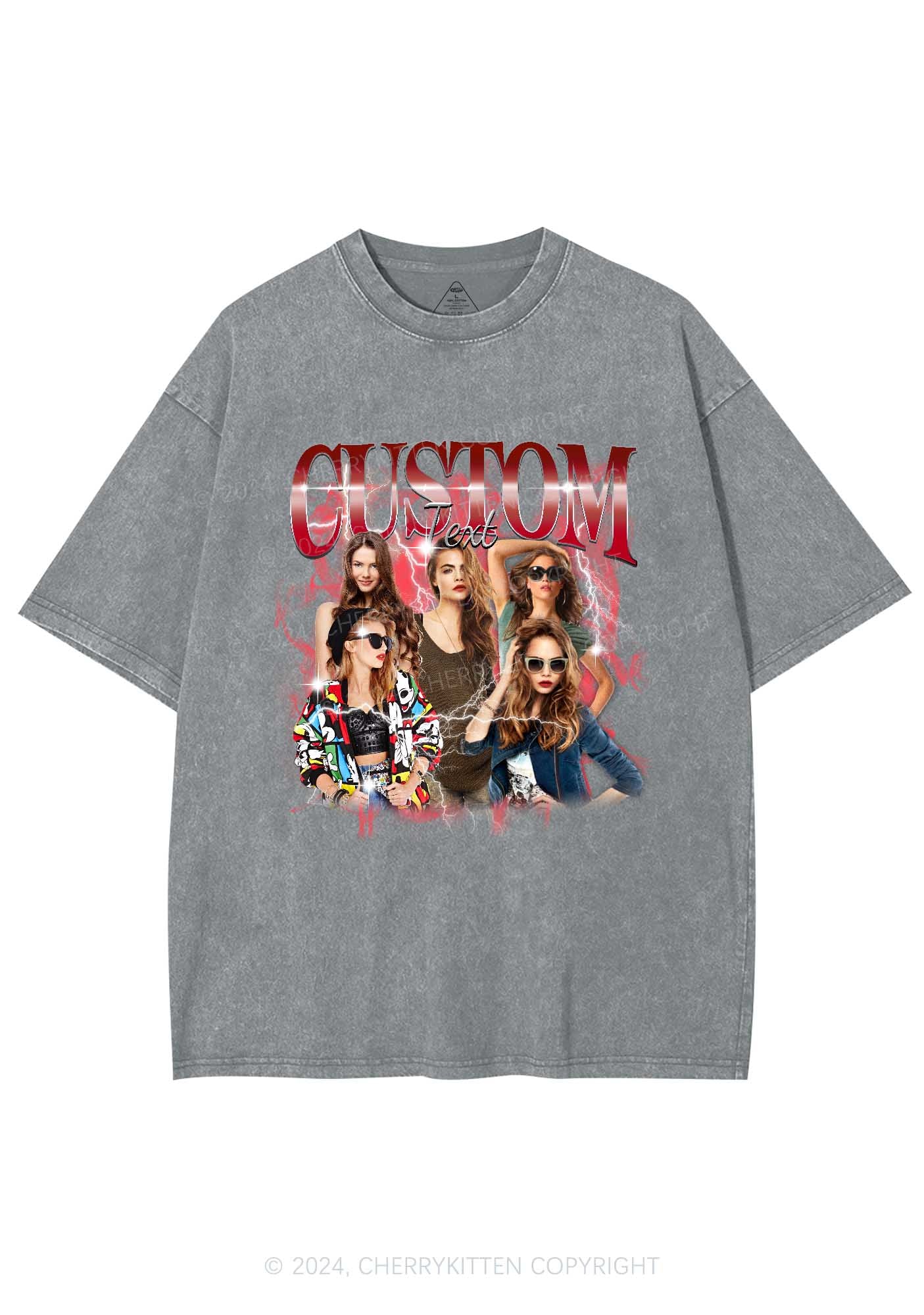 Custom Photo Vintage Y2K Washed Tee Cherrykitten - Image 10