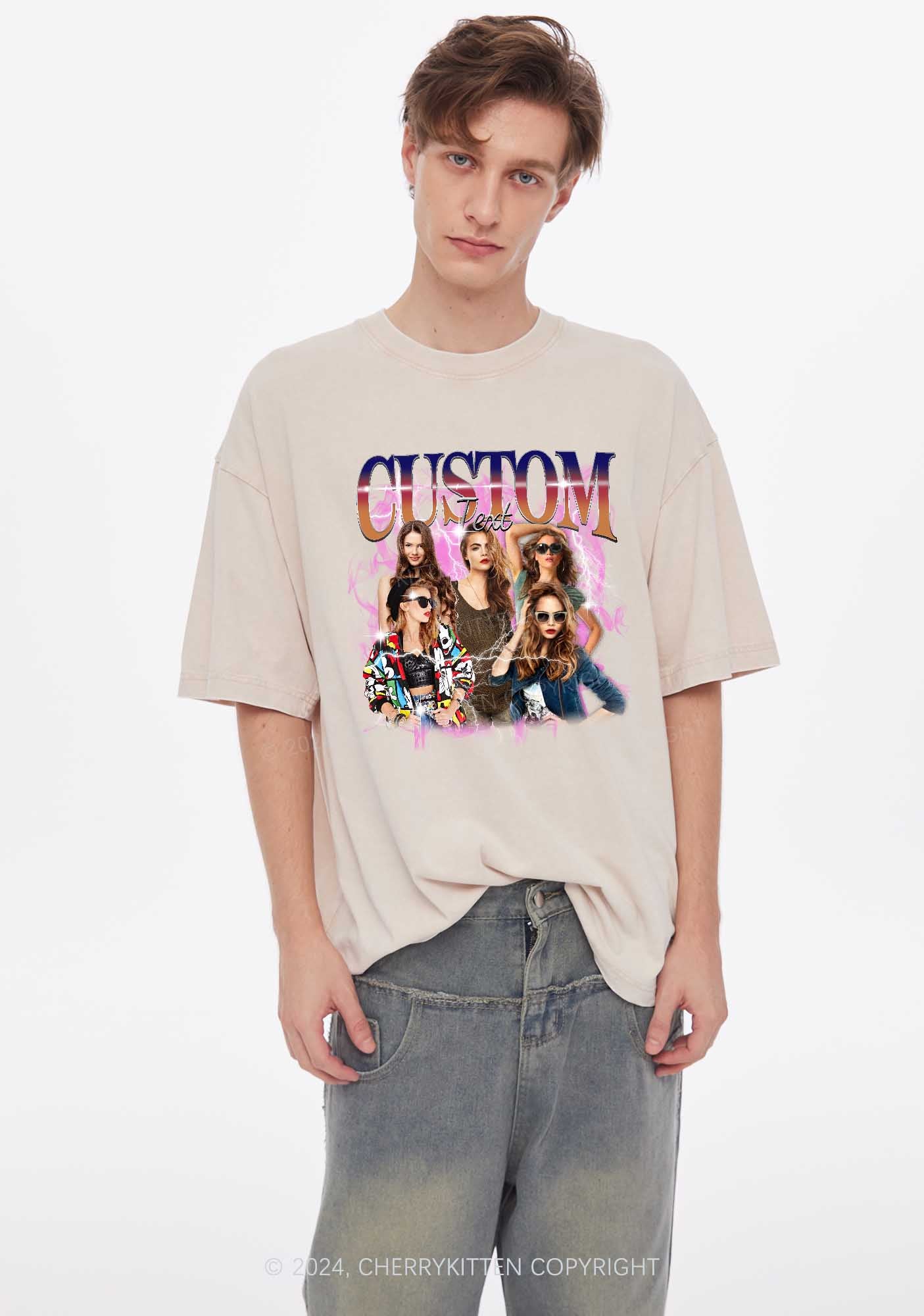 Custom Photo Vintage Y2K Washed Tee Cherrykitten - Image 4