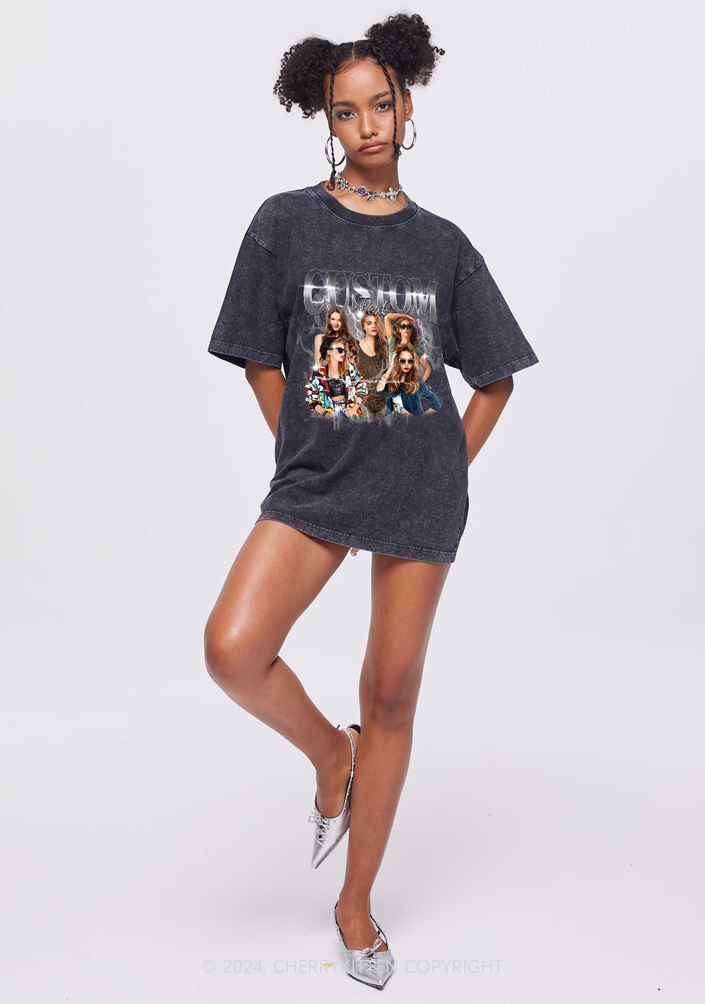 Custom Photo Vintage Y2K Washed Tee Cherrykitten - Image 5