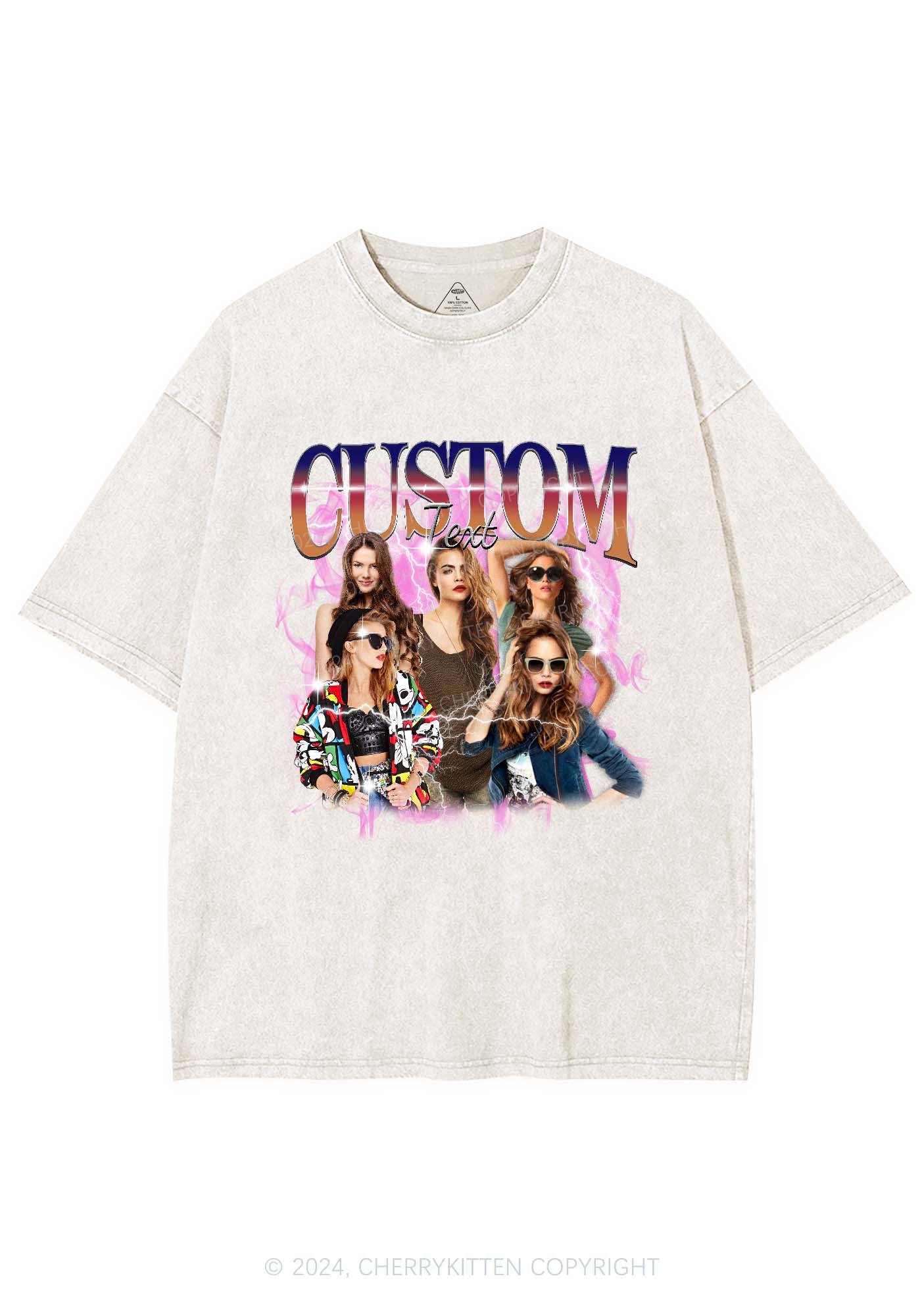 Custom Photo Vintage Y2K Washed Tee Cherrykitten - Image 7