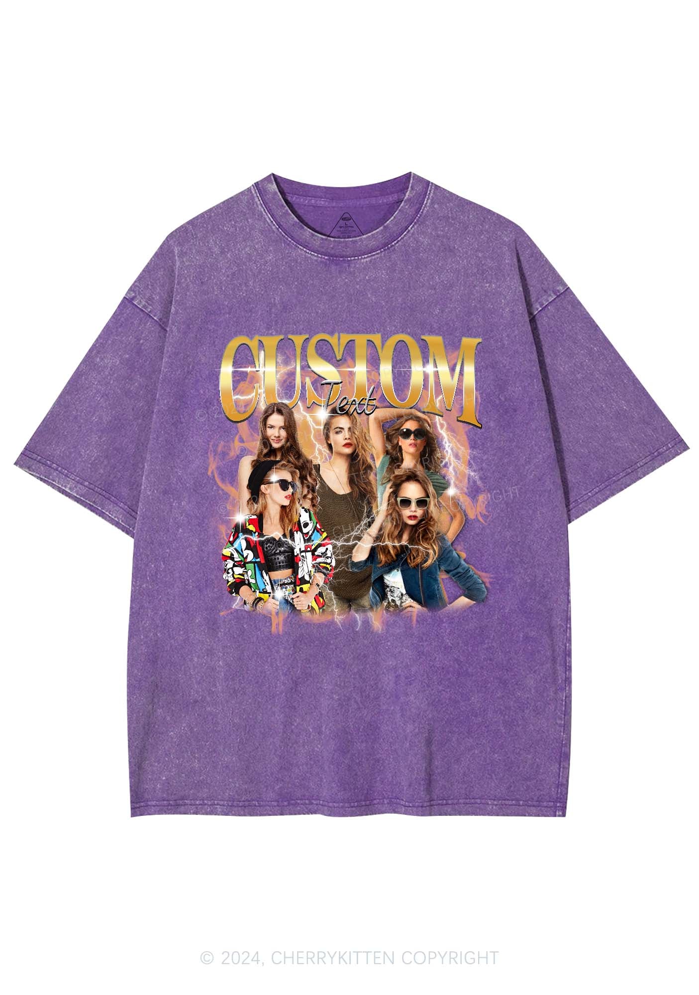 Custom Photo Vintage Y2K Washed Tee Cherrykitten - Image 8