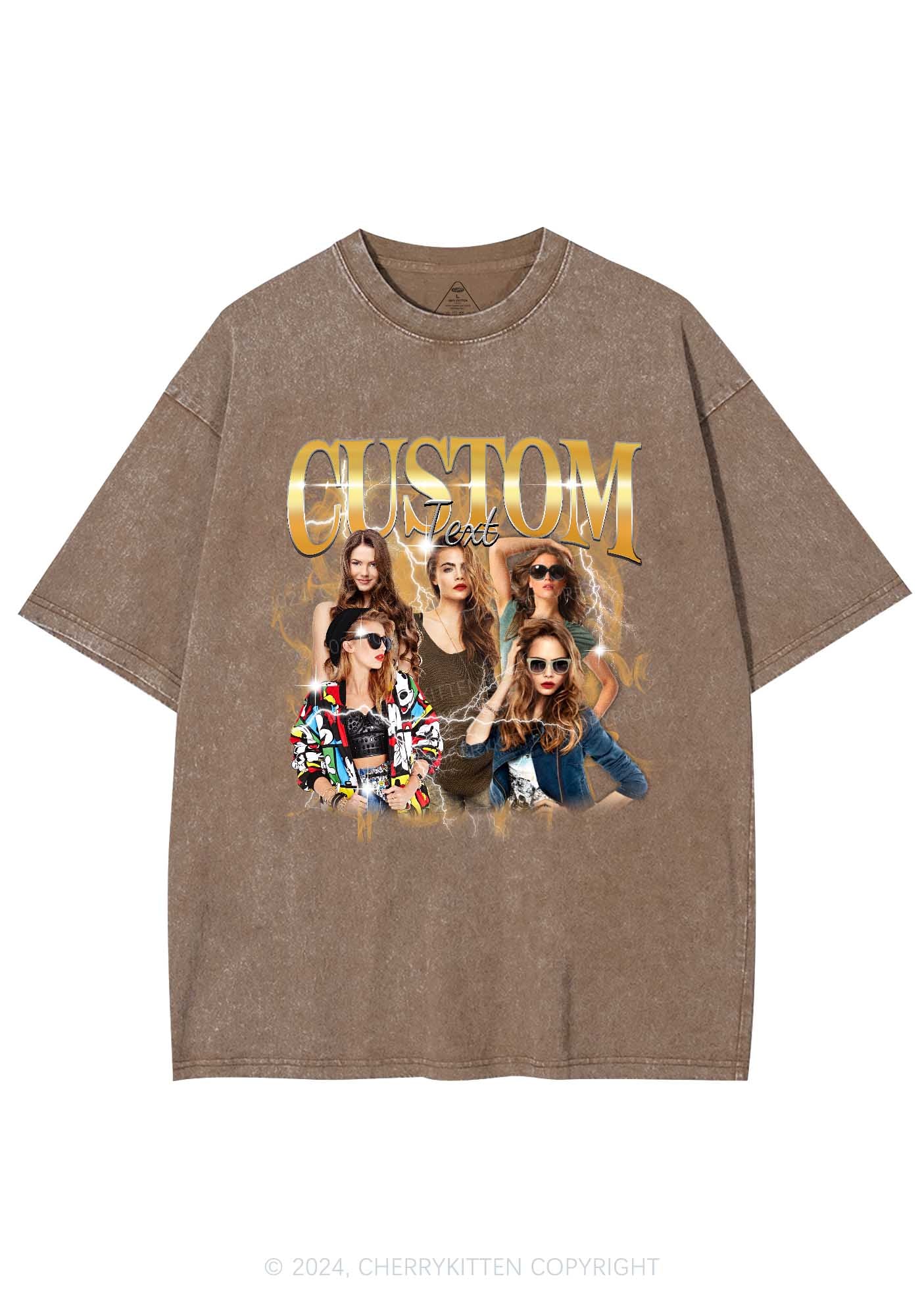 Custom Photo Vintage Y2K Washed Tee Cherrykitten - Image 9