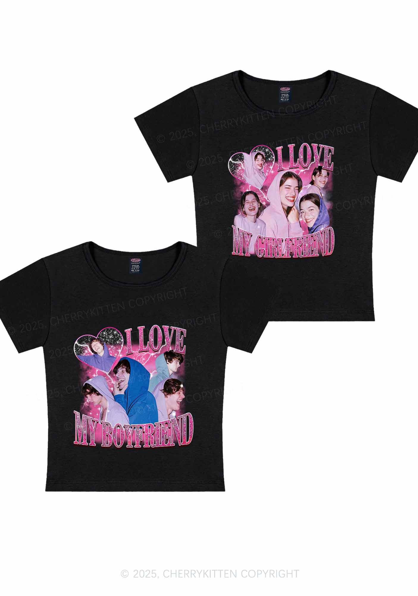 Custom Photos I Love GF BF Y2K Valentine's Day Baby Tee Cherrykitten - Image 2