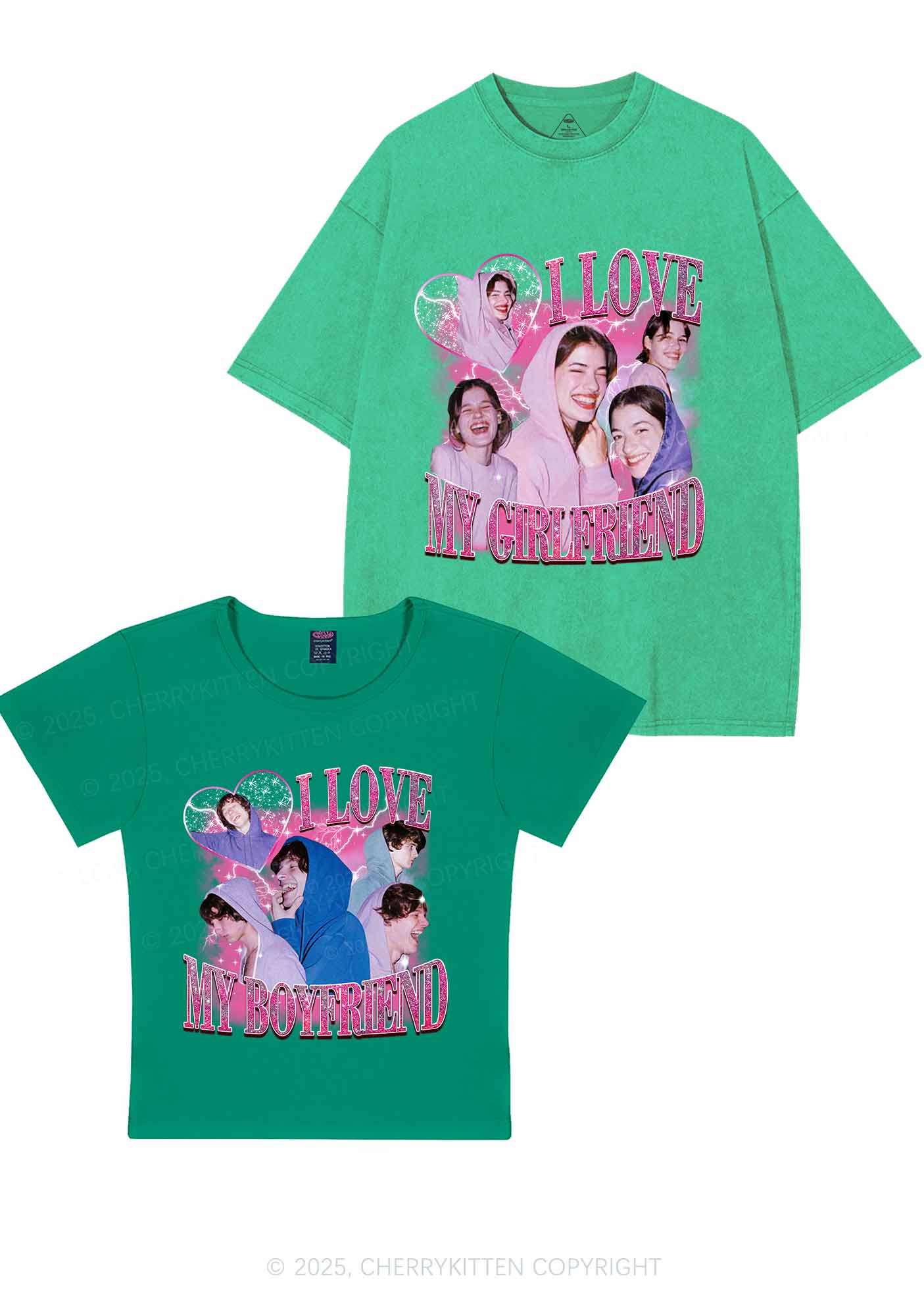 Custom Photos I Love GF BF Y2K Valentine's Day Couple Shirt Cherrykitten - Image 10
