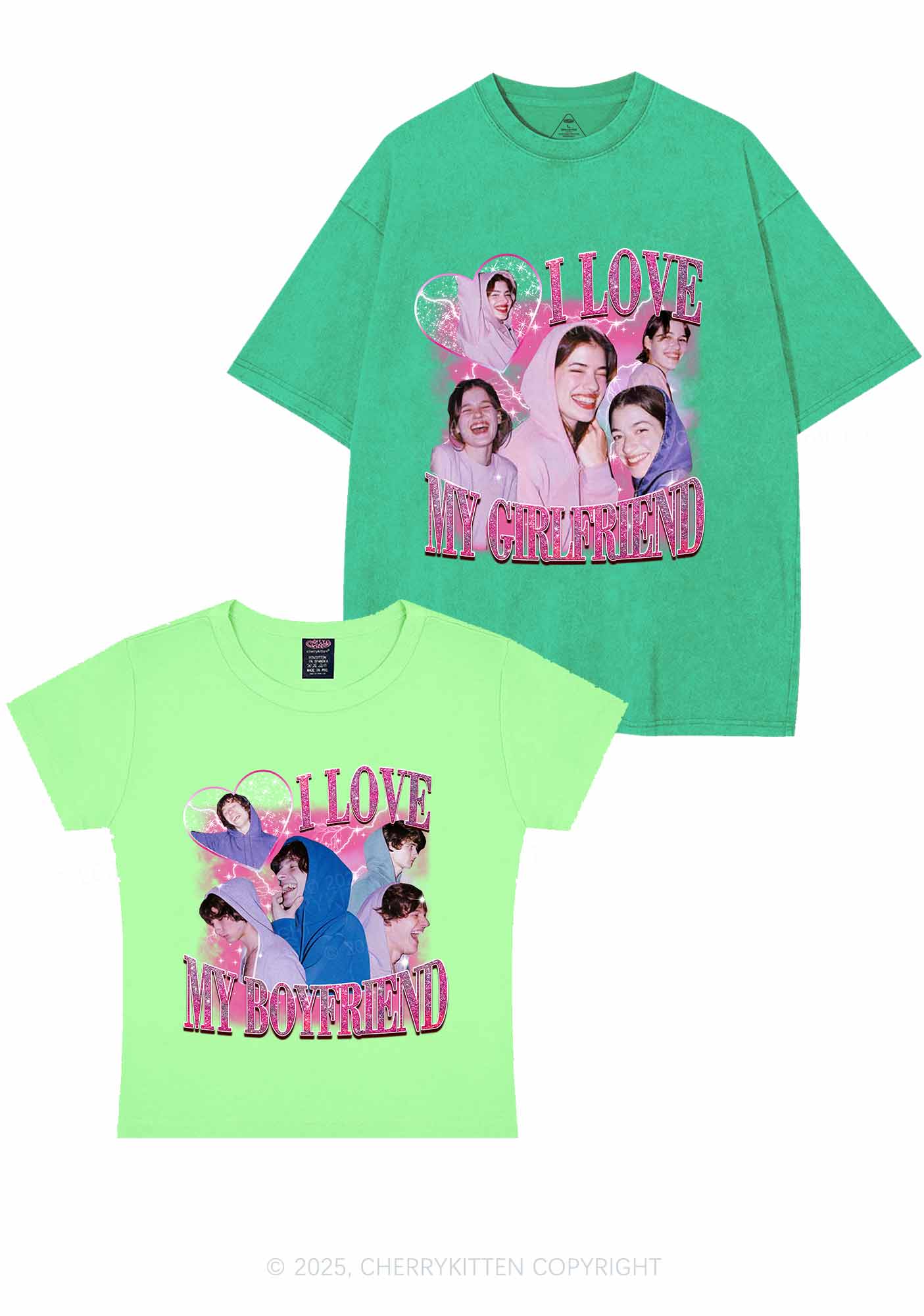 Custom Photos I Love GF BF Y2K Valentine's Day Couple Shirt Cherrykitten - Image 11