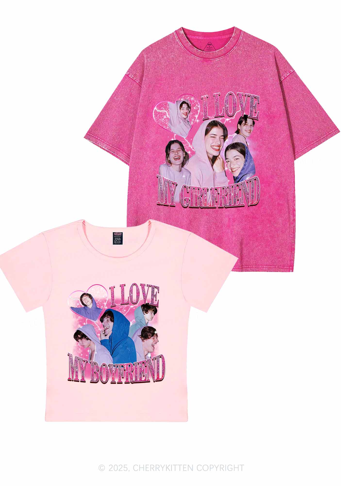 Custom Photos I Love GF BF Y2K Valentine's Day Couple Shirt Cherrykitten - Image 2