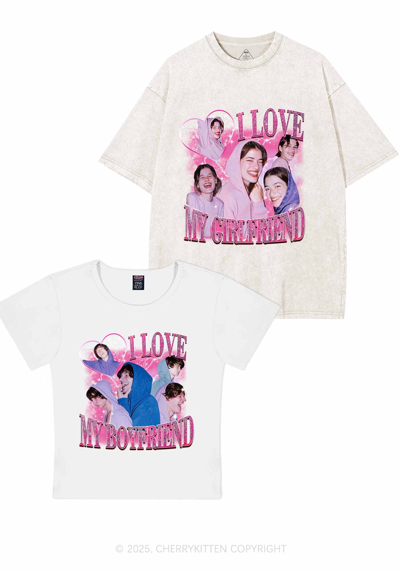 Custom Photos I Love GF BF Y2K Valentine's Day Couple Shirt Cherrykitten - Image 3