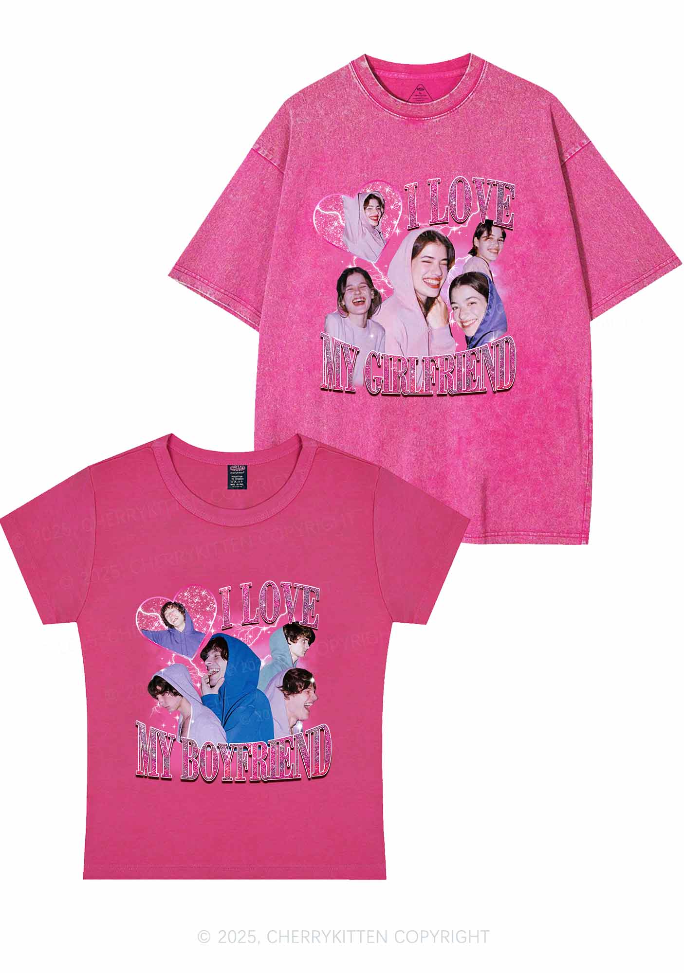Custom Photos I Love GF BF Y2K Valentine's Day Couple Shirt Cherrykitten - Image 4