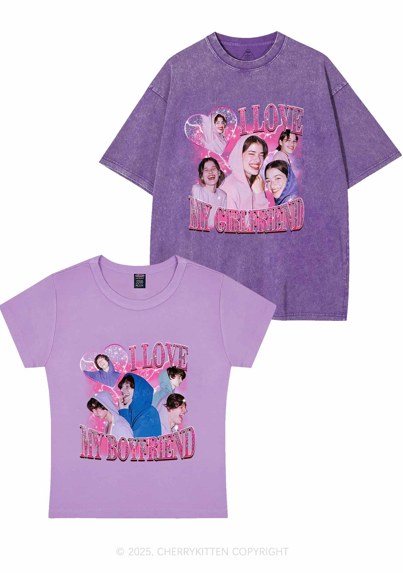 Custom Photos I Love GF BF Y2K Valentine's Day Couple Shirt Cherrykitten - Image 5