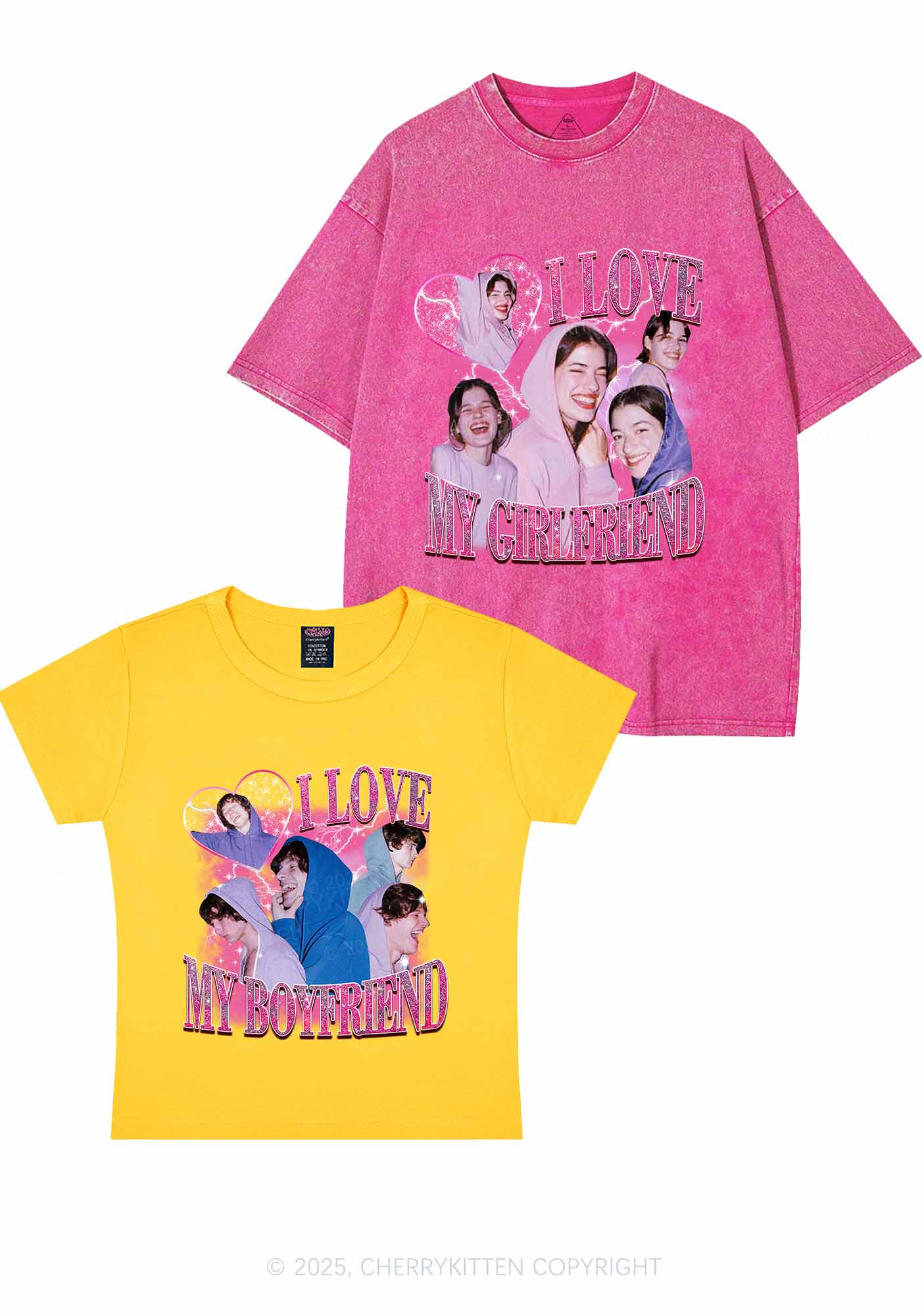 Custom Photos I Love GF BF Y2K Valentine's Day Couple Shirt Cherrykitten - Image 6