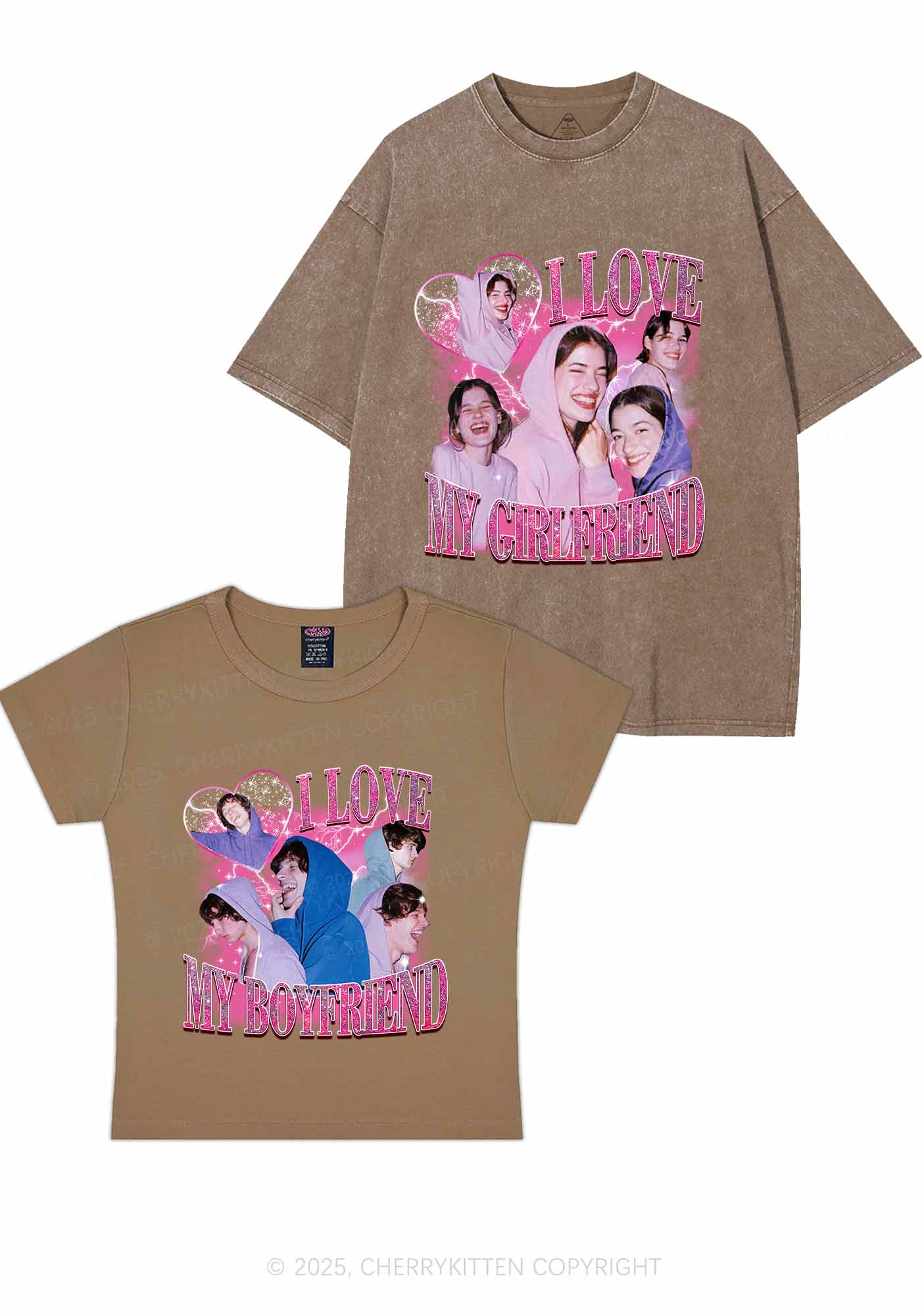 Custom Photos I Love GF BF Y2K Valentine's Day Couple Shirt Cherrykitten - Image 7