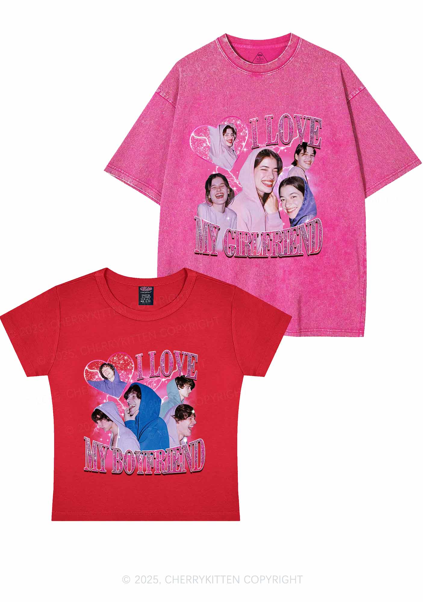 Custom Photos I Love GF BF Y2K Valentine's Day Couple Shirt Cherrykitten - Image 8