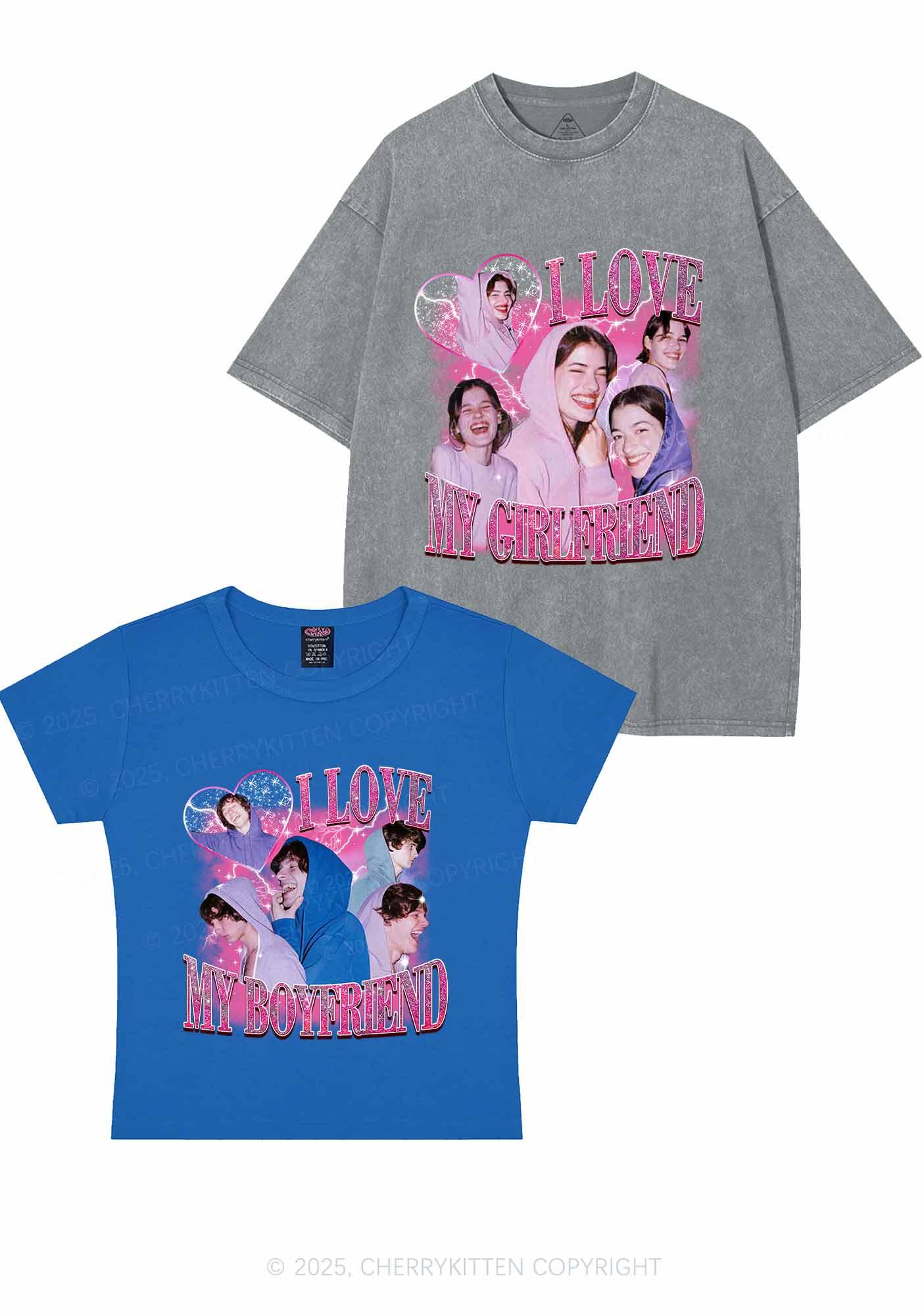 Custom Photos I Love GF BF Y2K Valentine's Day Couple Shirt Cherrykitten - Image 9