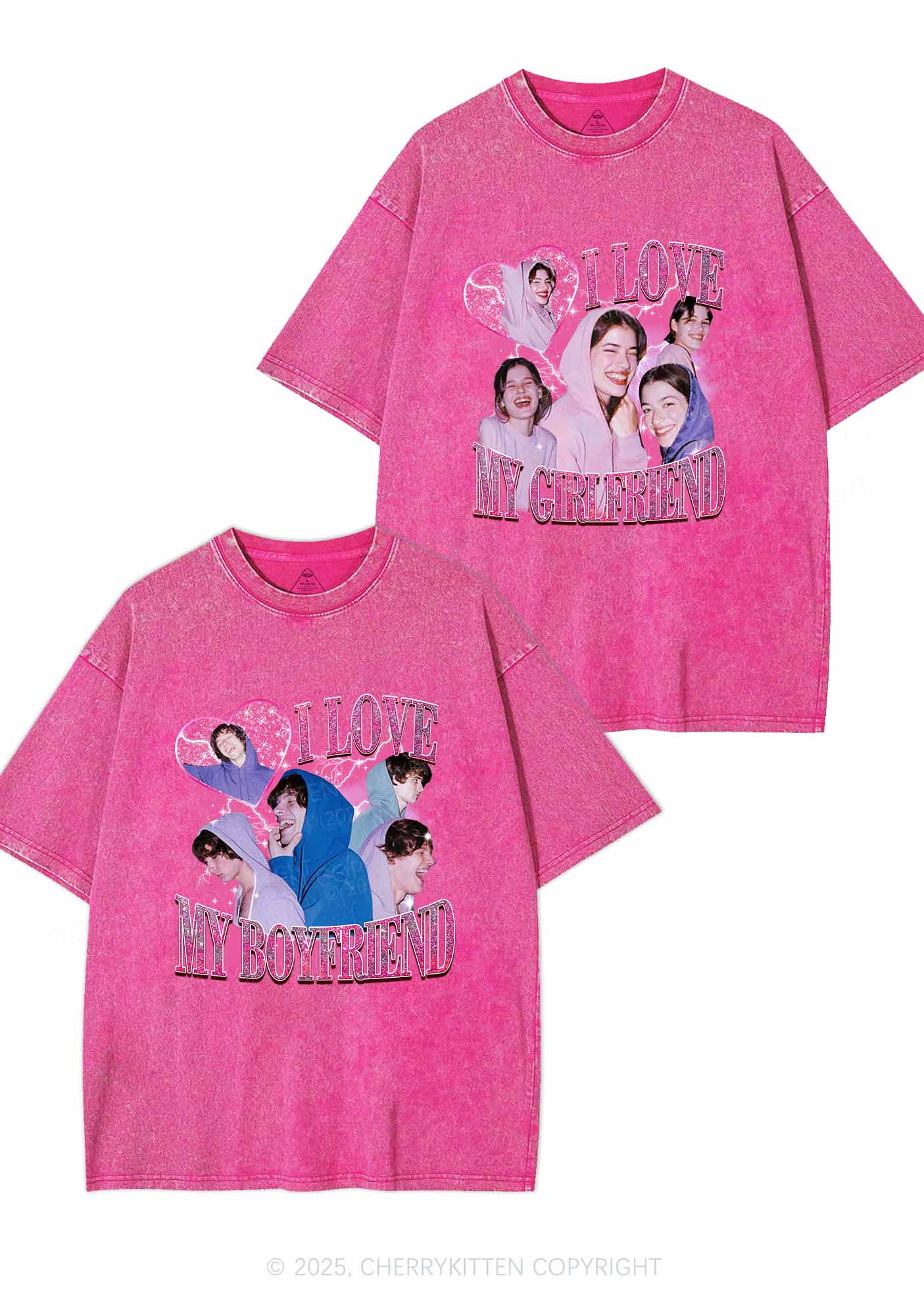 Custom Photos I Love GF BF Y2K Valentine's Day Washed Tee Cherrykitten - Image 2