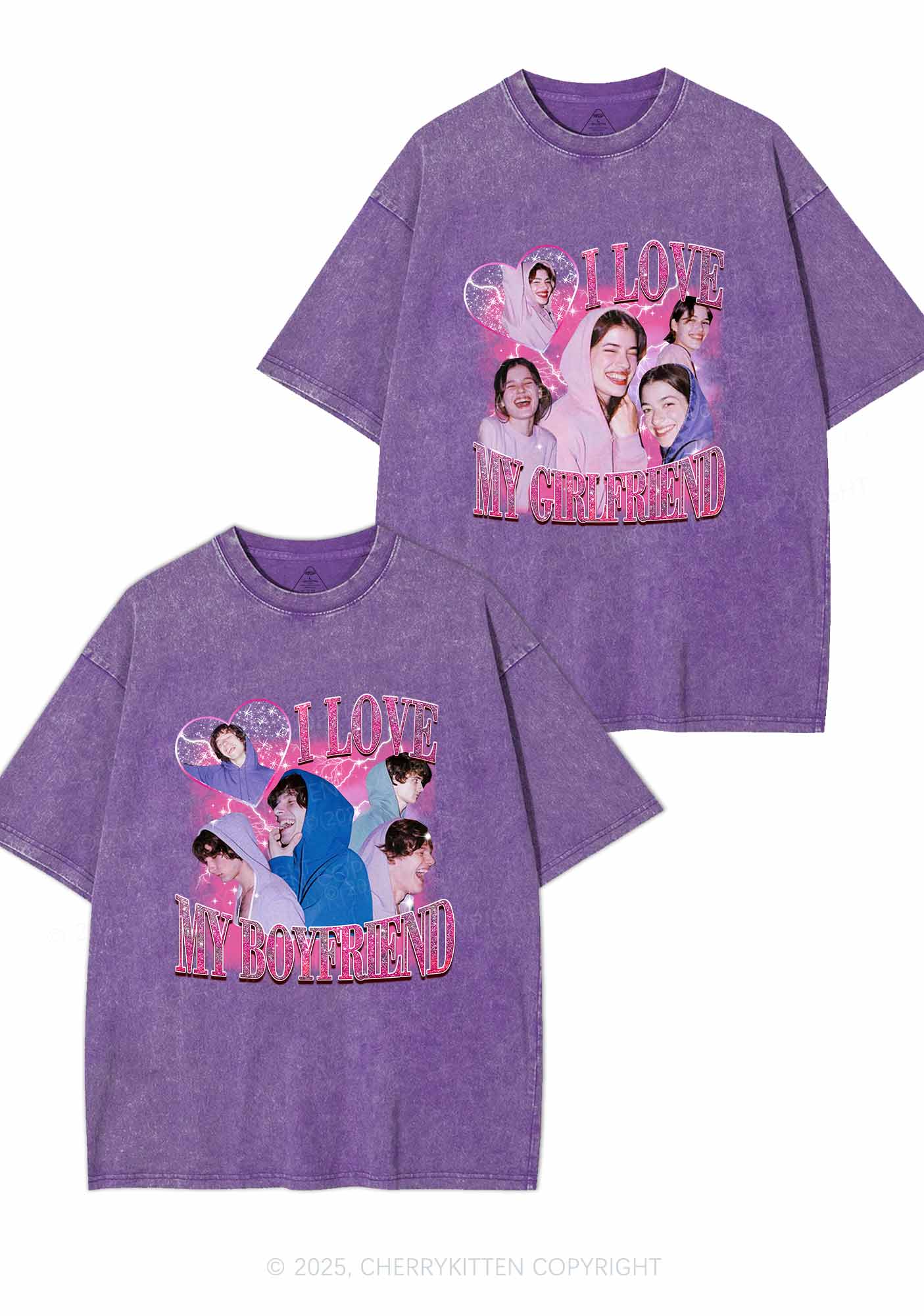 Custom Photos I Love GF BF Y2K Valentine's Day Washed Tee Cherrykitten - Image 3