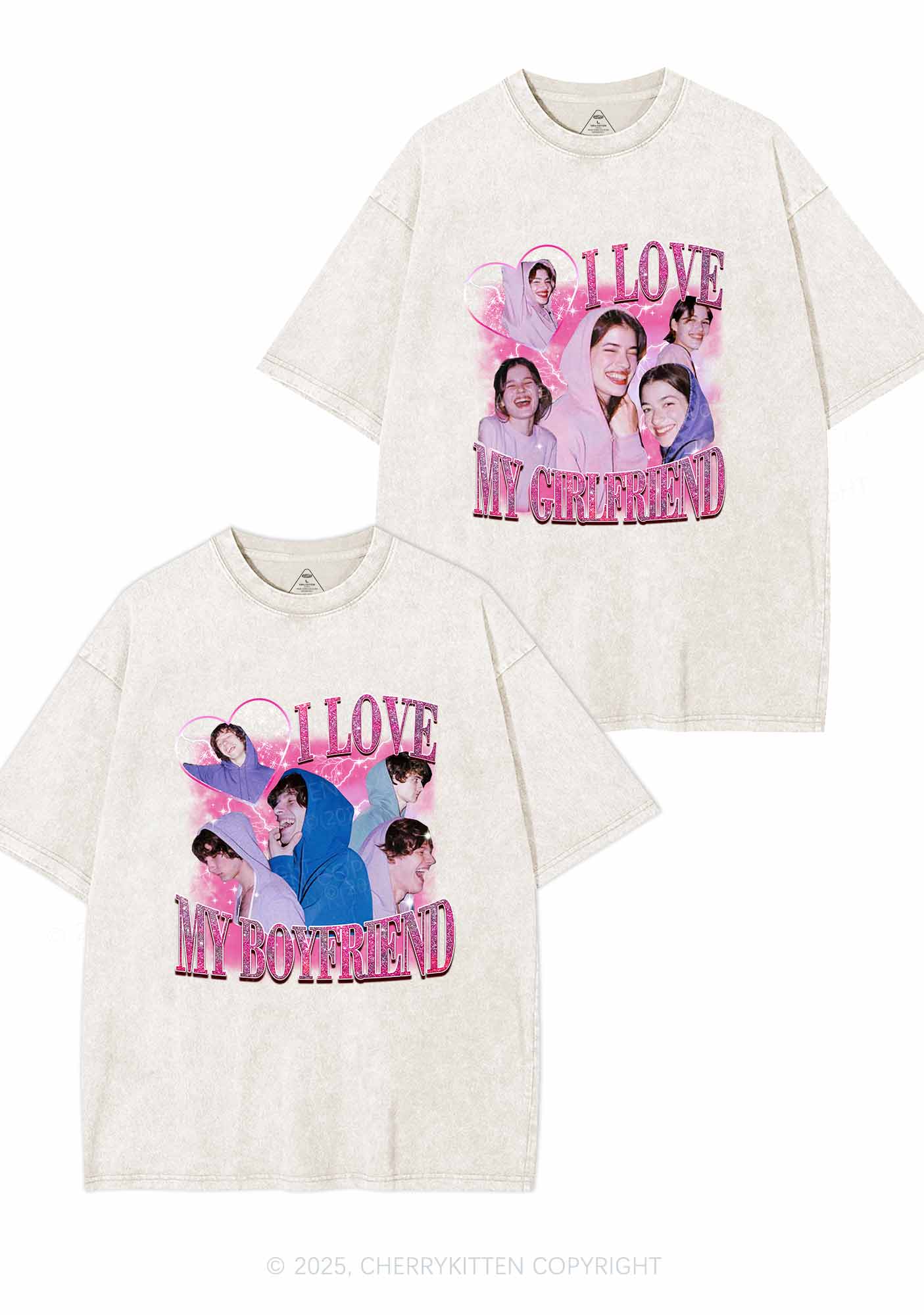 Custom Photos I Love GF BF Y2K Valentine's Day Washed Tee Cherrykitten - Image 4