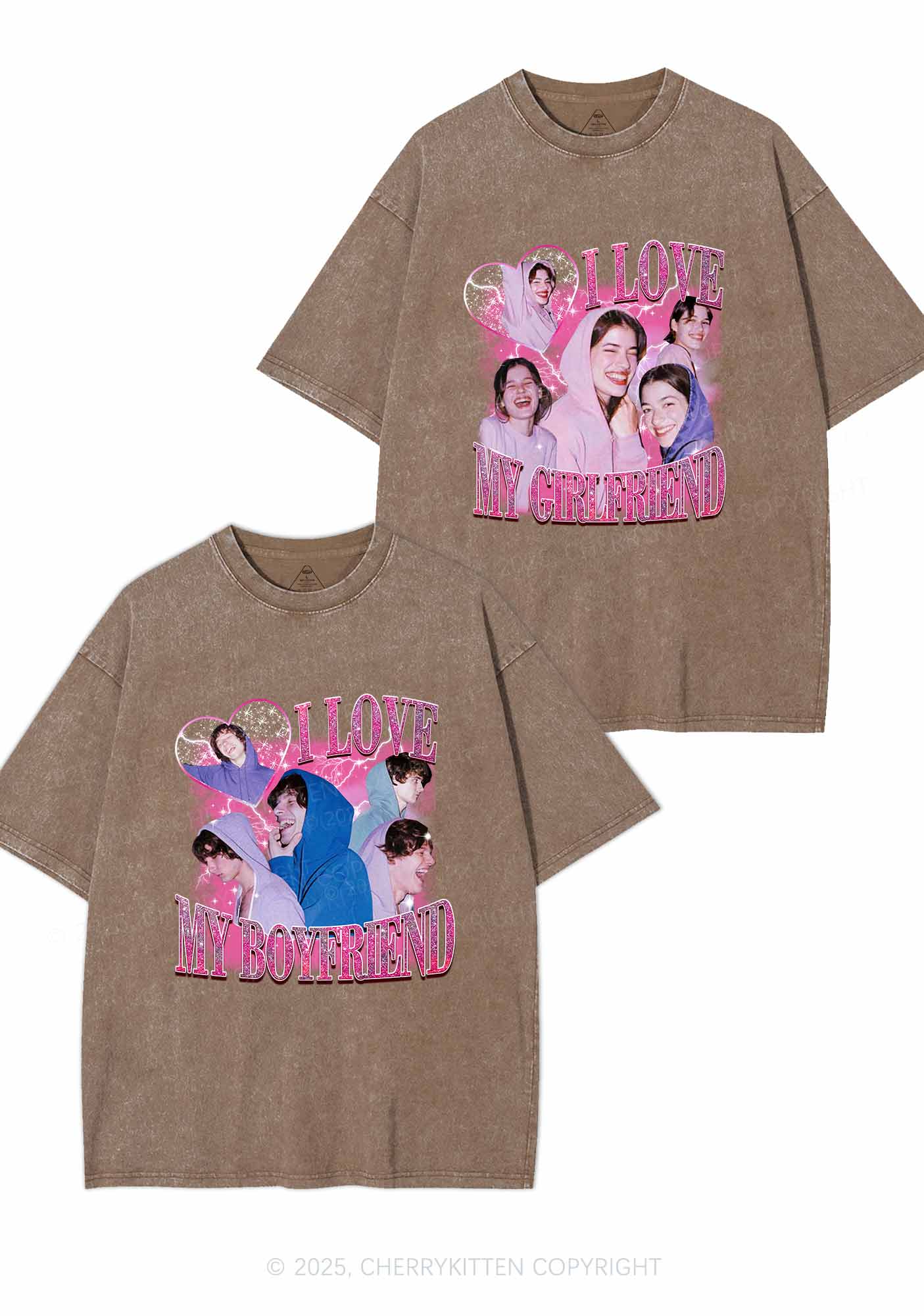 Custom Photos I Love GF BF Y2K Valentine's Day Washed Tee Cherrykitten - Image 5