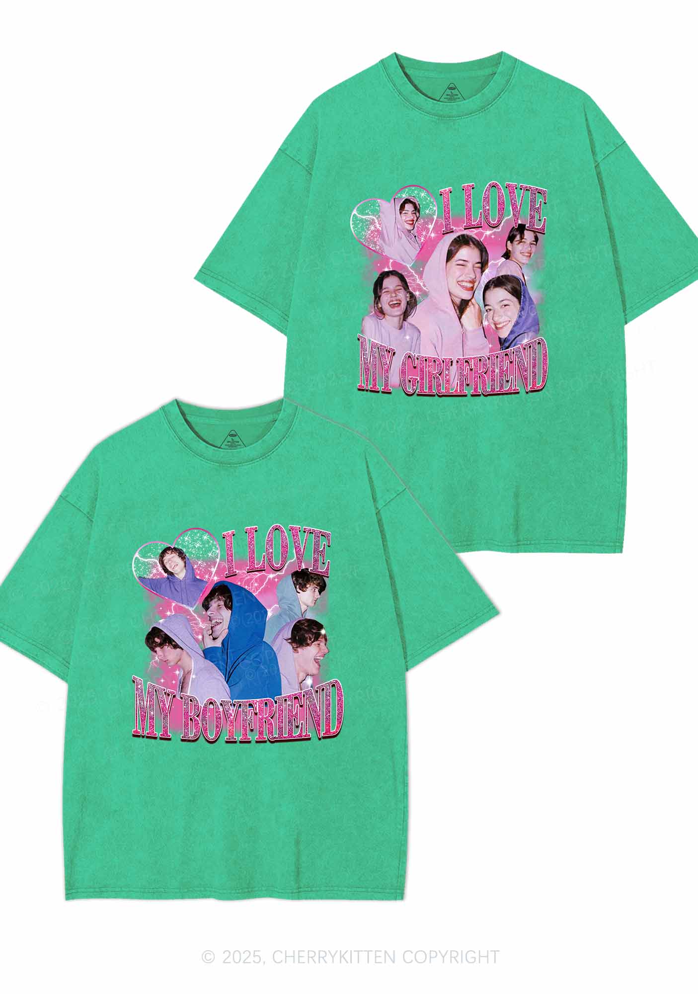 Custom Photos I Love GF BF Y2K Valentine's Day Washed Tee Cherrykitten - Image 7