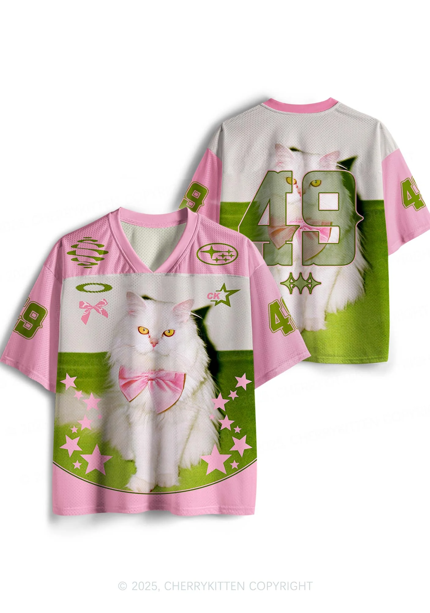 Custom Pink Bow Cat Y2K Sport Jersey Shirts Cherrykitten - Image 3