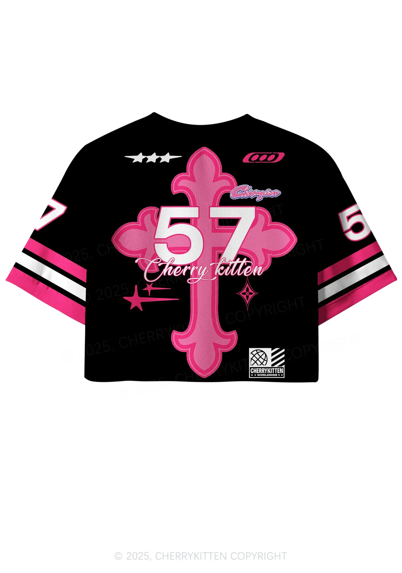 Custom Pink Cross Y2K Crop Sport Jersey Shirts Cherrykitten - Image 3