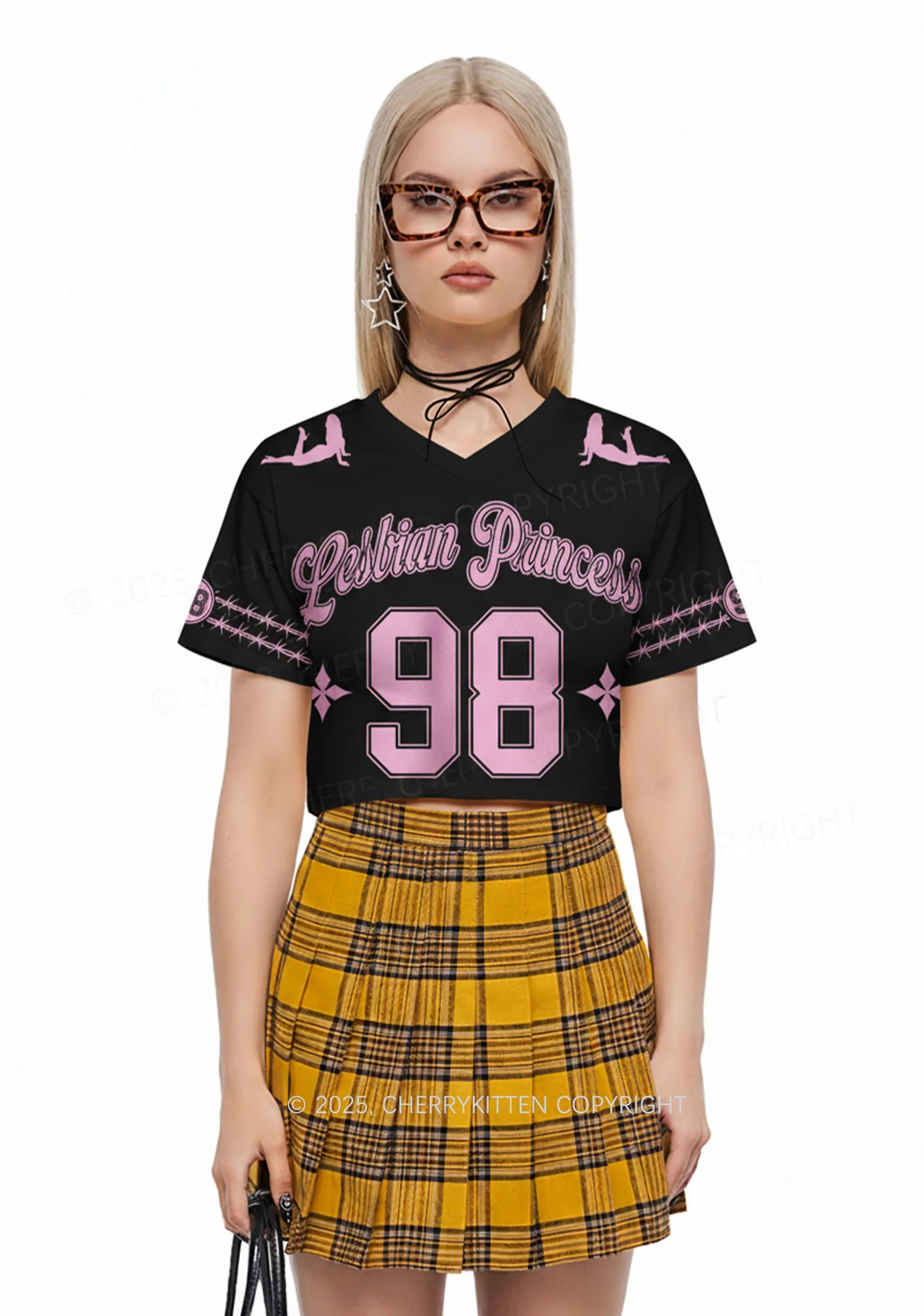 Custom Pink Lesbian Princess Pride Y2K Crop Sport Jersey Shirts Cherrykitten - Image 2