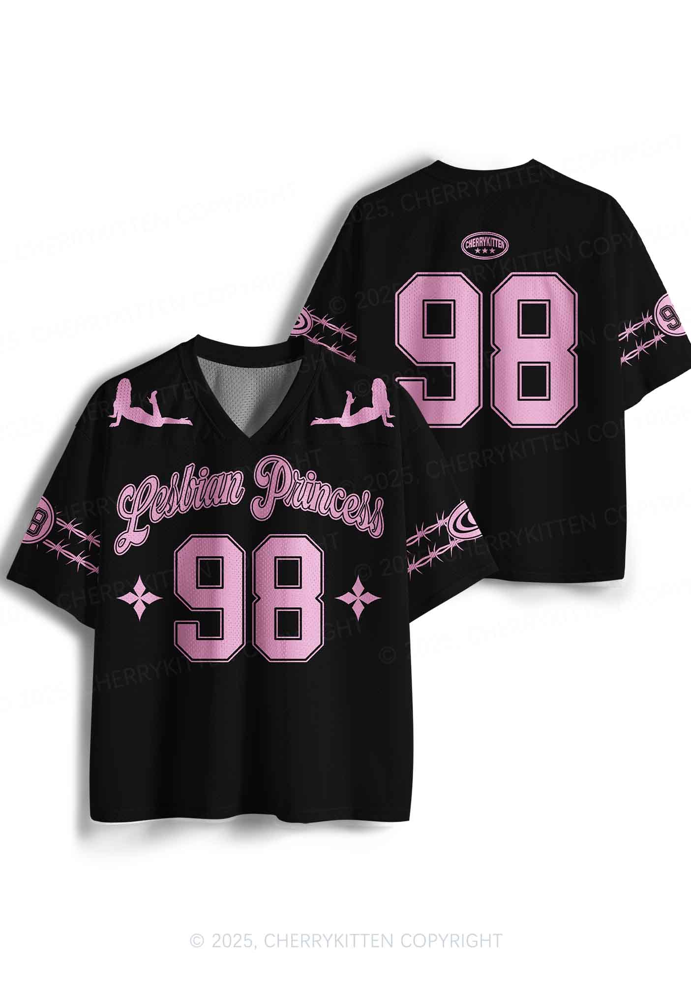 Custom Pink Lesbian Princess Pride Y2K Sport Jersey Shirts Cherrykitten - Image 3