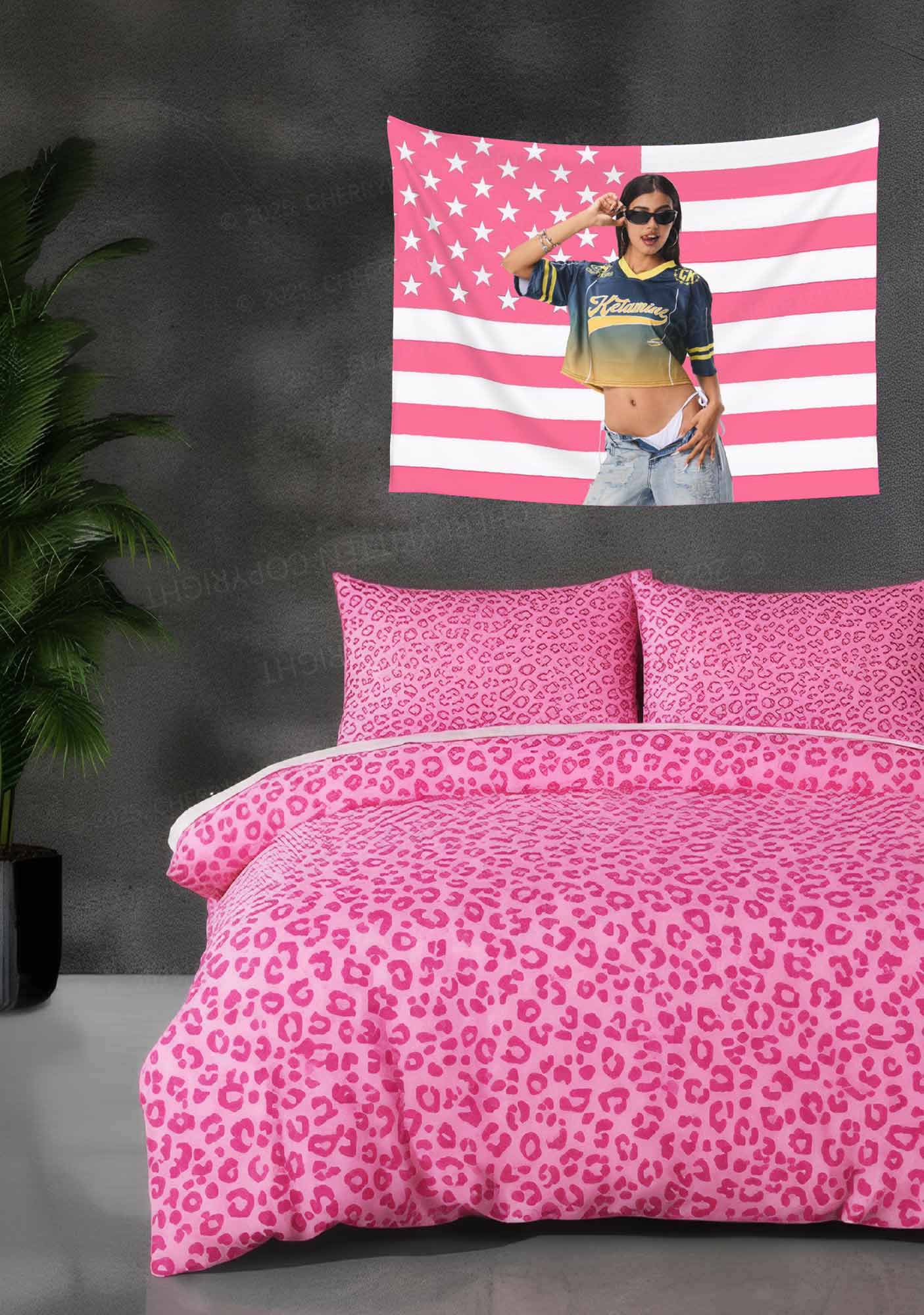 Custom Portrait American Pink Flag Y2K Tapestry Cherrykitten - Image 2