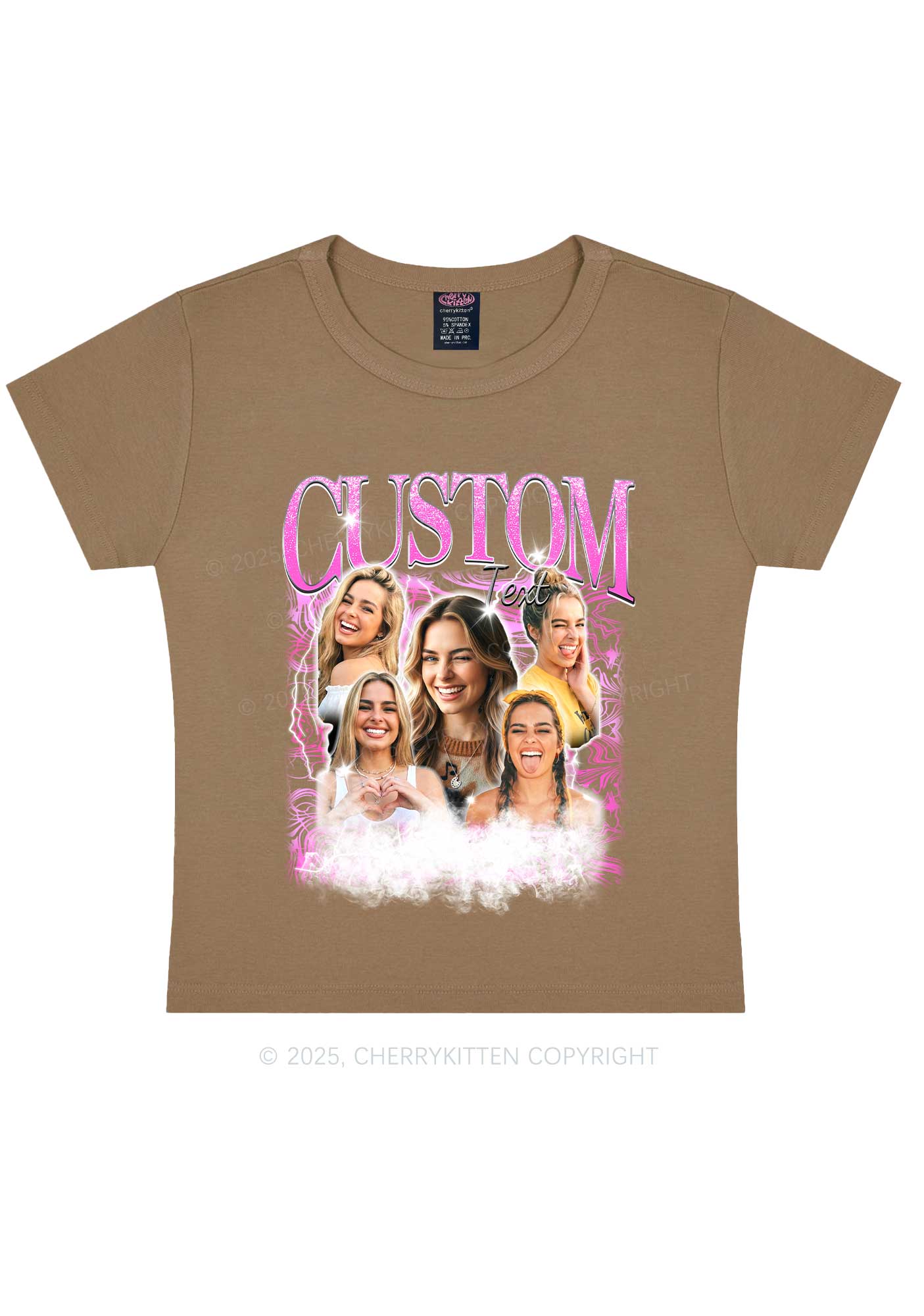 Custom Portrait Glitter Text Y2K Baby Tee Cherrykitten - Image 10