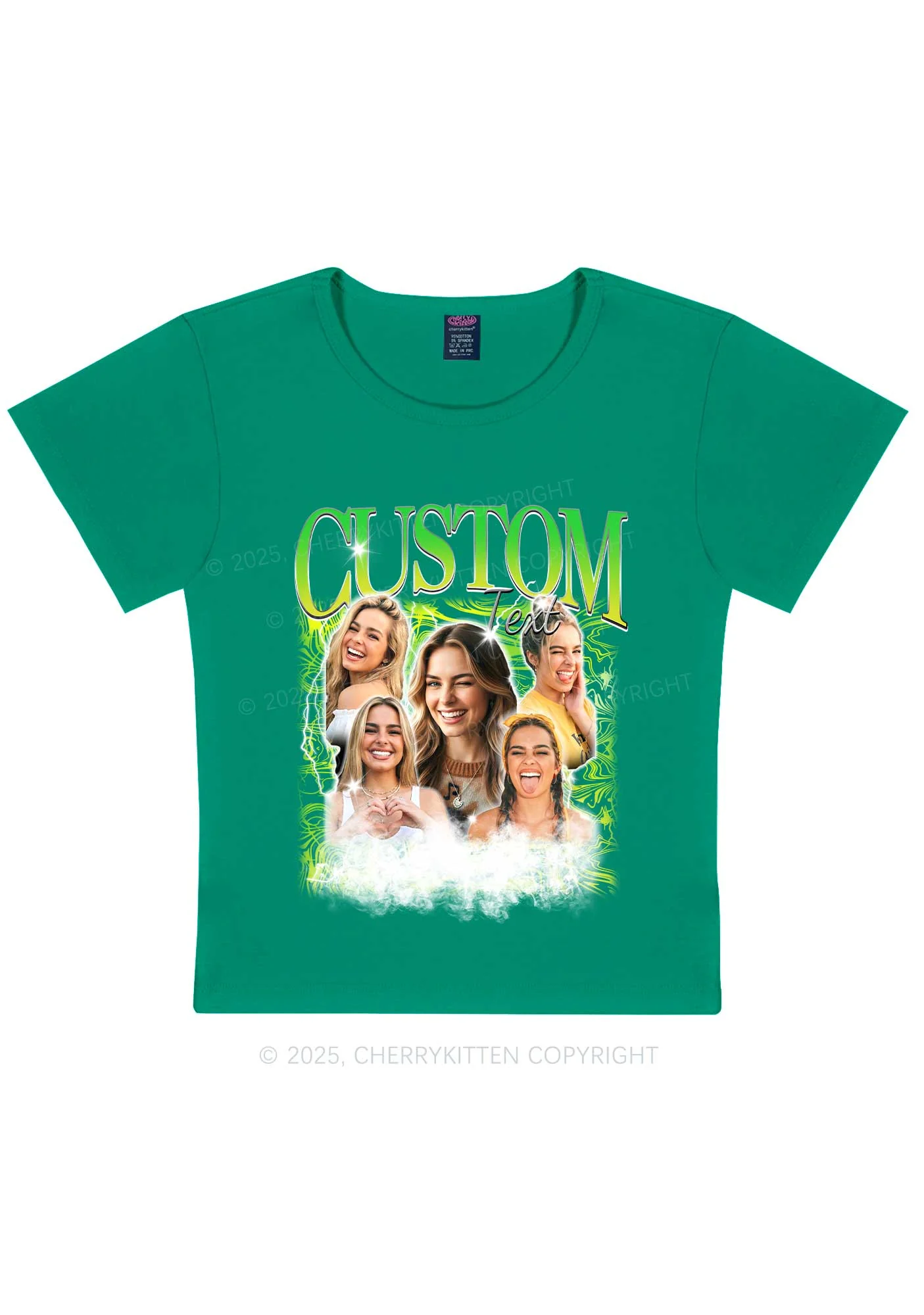 Custom Portrait Glitter Text Y2K Baby Tee Cherrykitten - Image 11