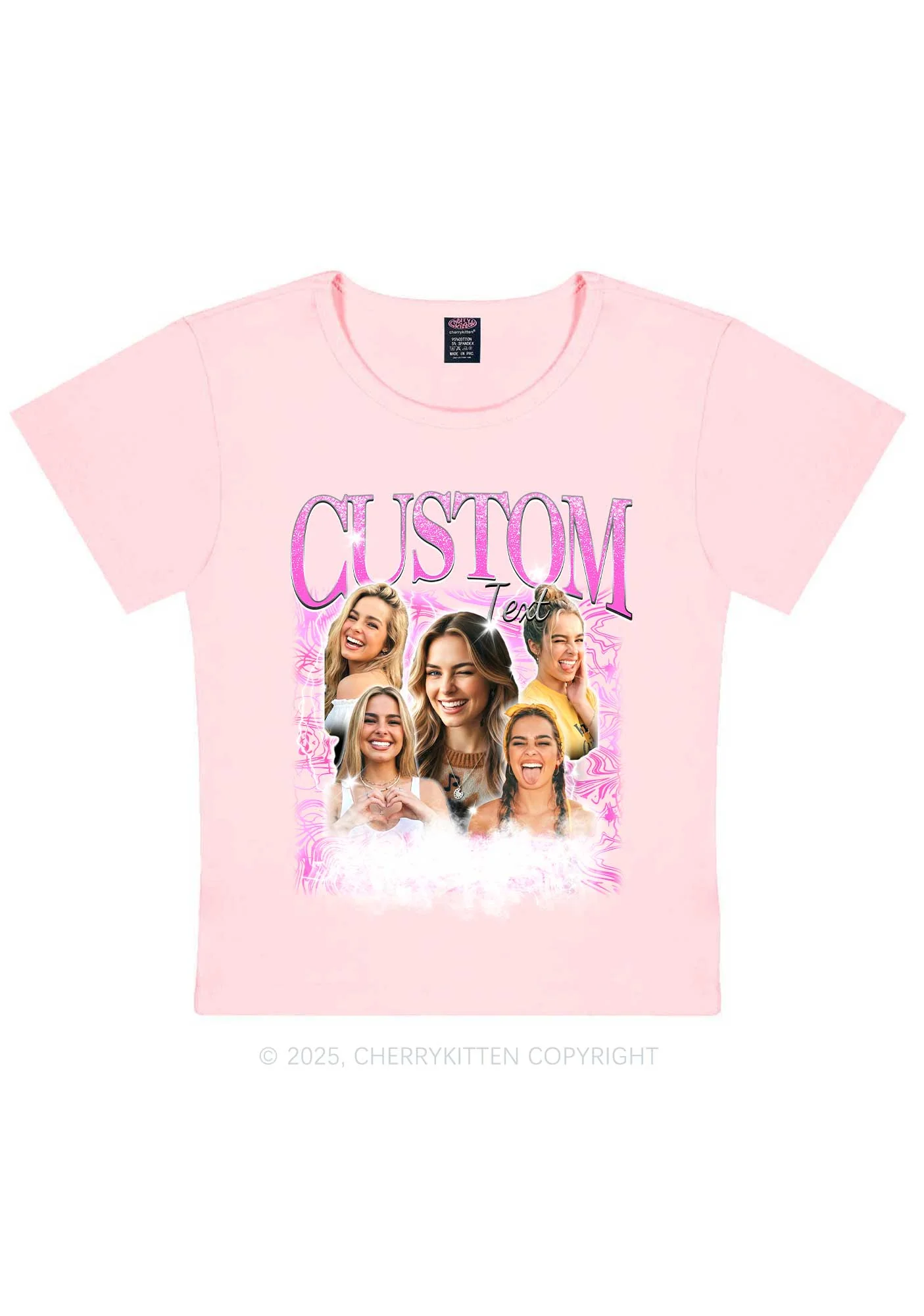 Custom Portrait Glitter Text Y2K Baby Tee Cherrykitten - Image 12