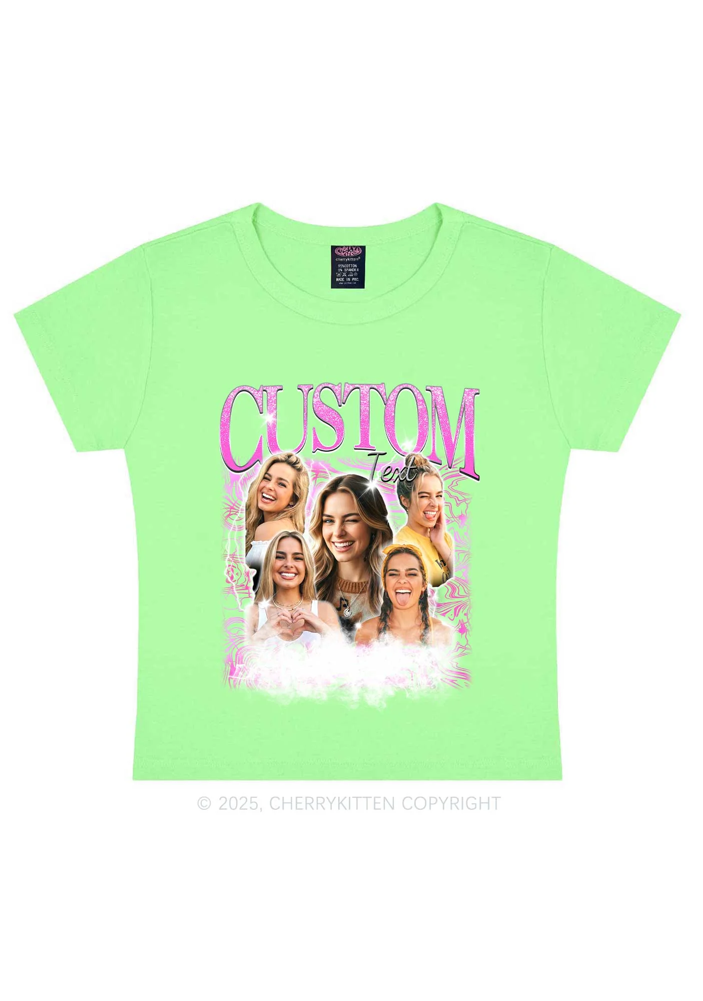 Custom Portrait Glitter Text Y2K Baby Tee Cherrykitten - Image 13