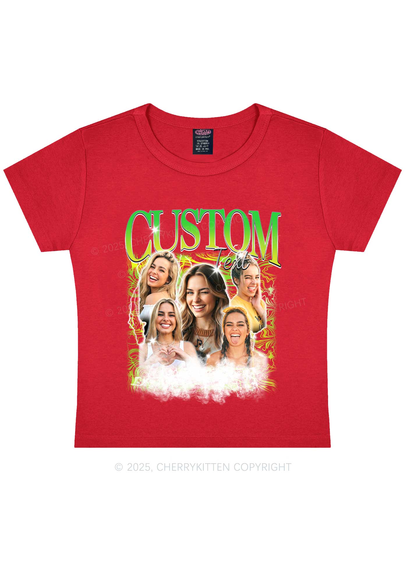 Custom Portrait Glitter Text Y2K Baby Tee Cherrykitten - Image 4
