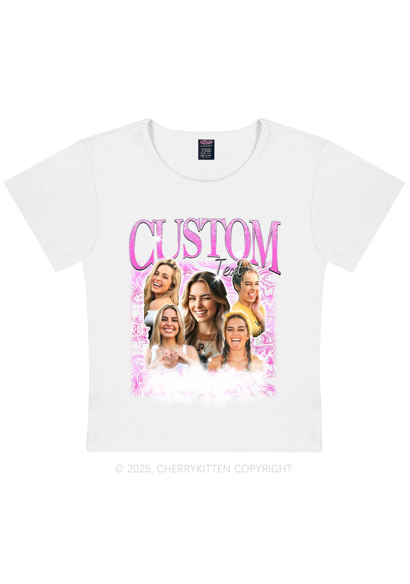 Custom Portrait Glitter Text Y2K Baby Tee Cherrykitten - Image 6