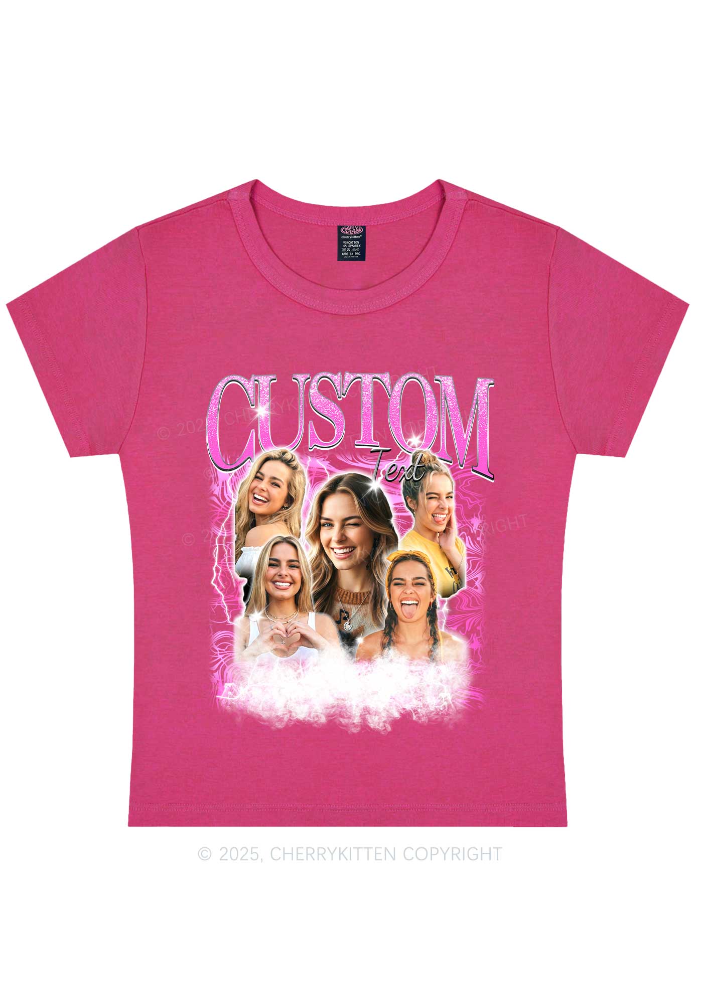 Custom Portrait Glitter Text Y2K Baby Tee Cherrykitten - Image 7