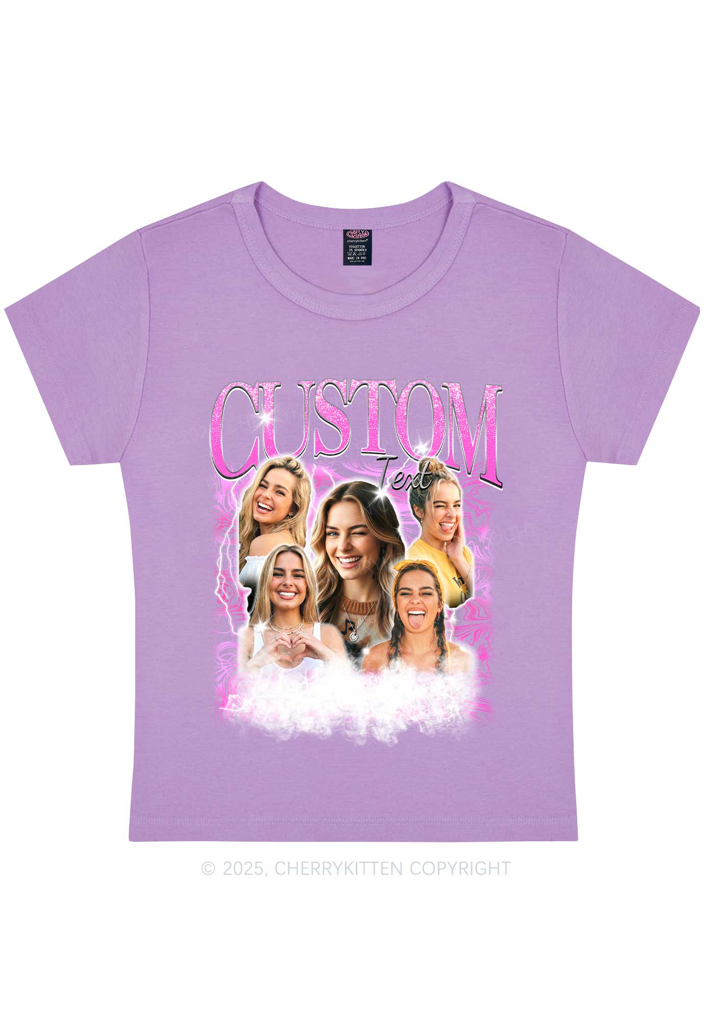 Custom Portrait Glitter Text Y2K Baby Tee Cherrykitten - Image 8