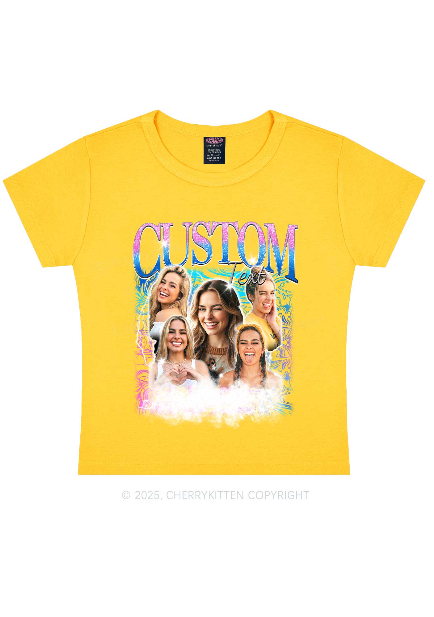 Custom Portrait Glitter Text Y2K Baby Tee Cherrykitten - Image 9