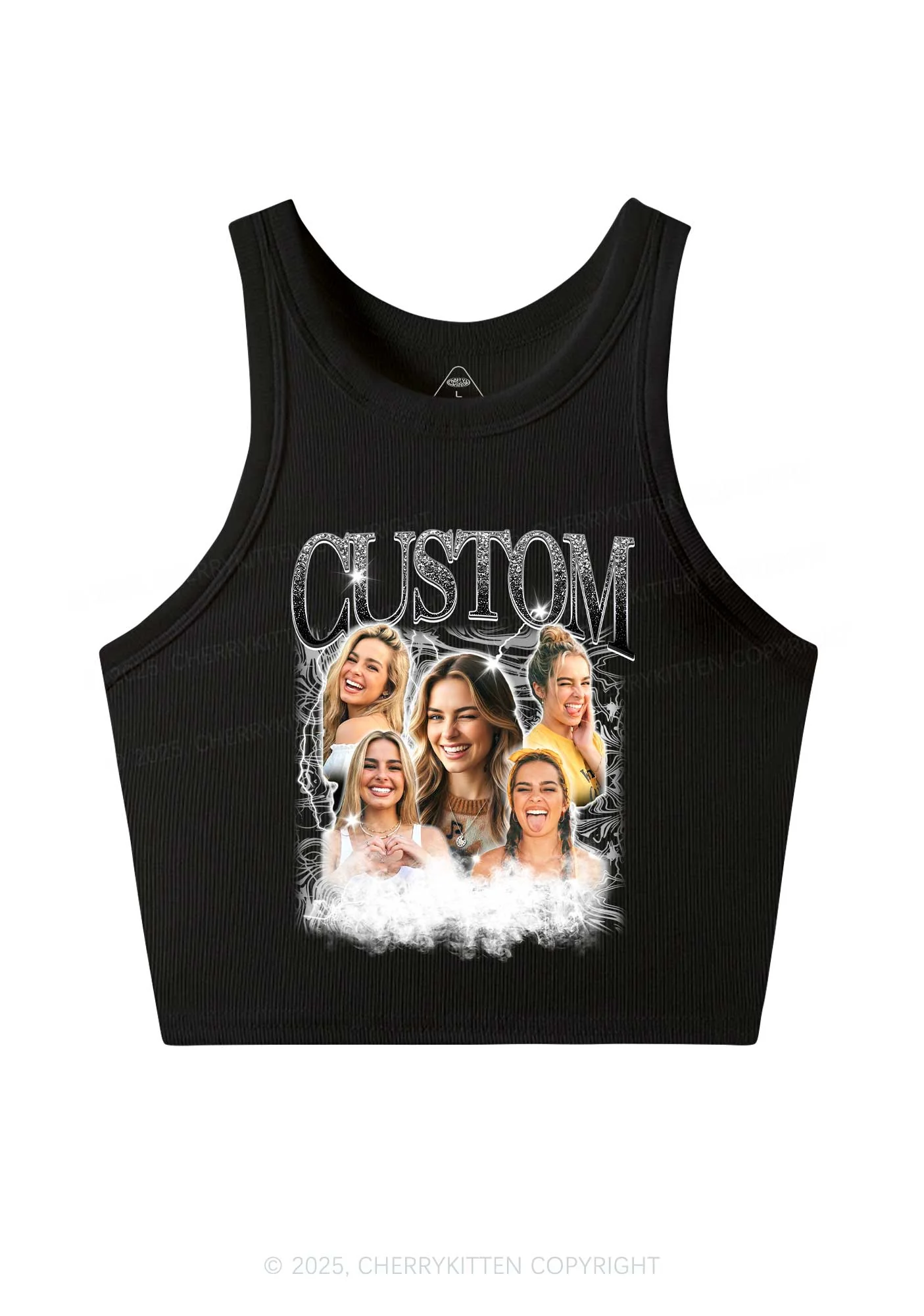 Custom Portrait Glitter Text Y2K Crop Tank Top Cherrykitten - Image 4