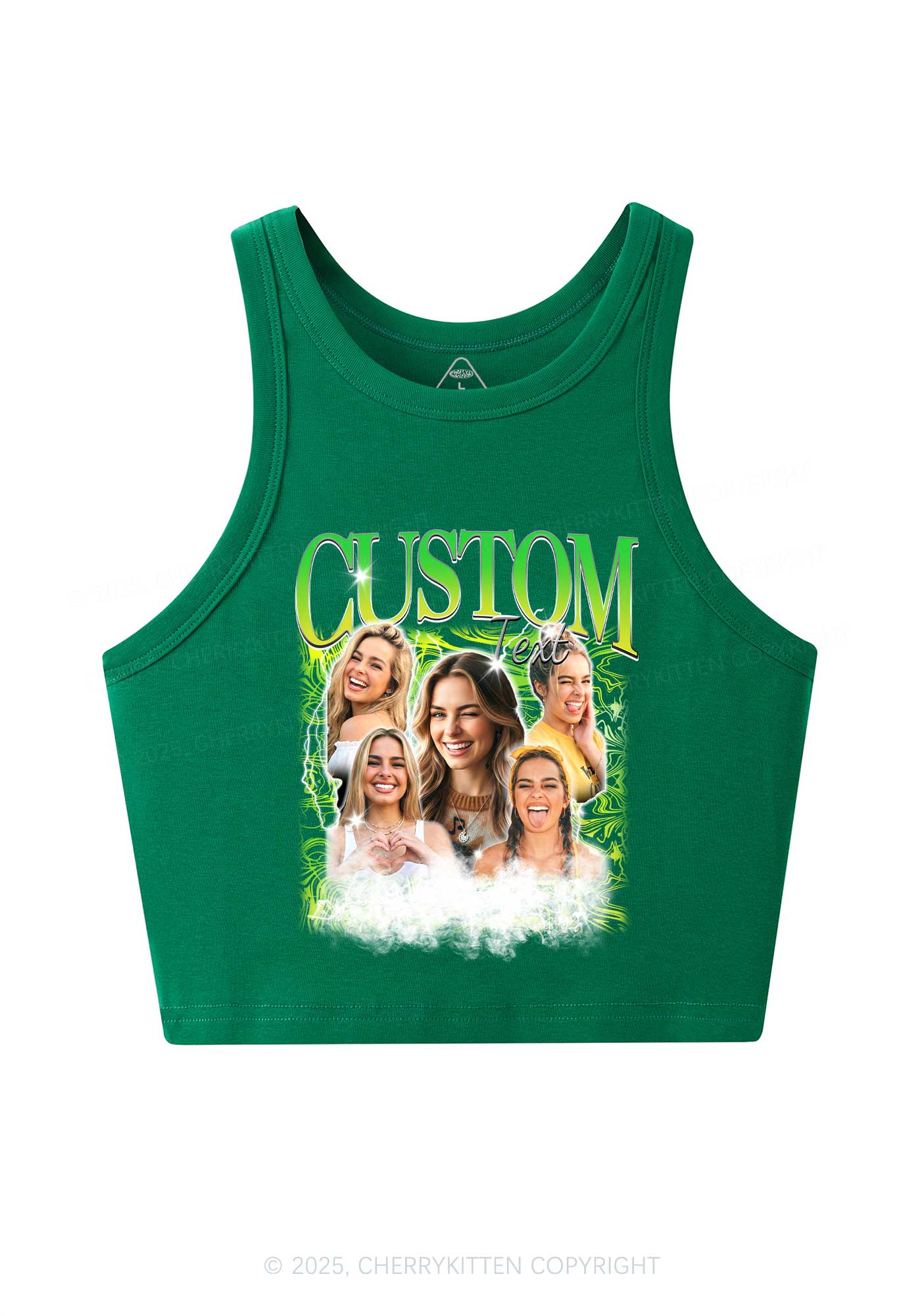 Custom Portrait Glitter Text Y2K Crop Tank Top Cherrykitten - Image 5