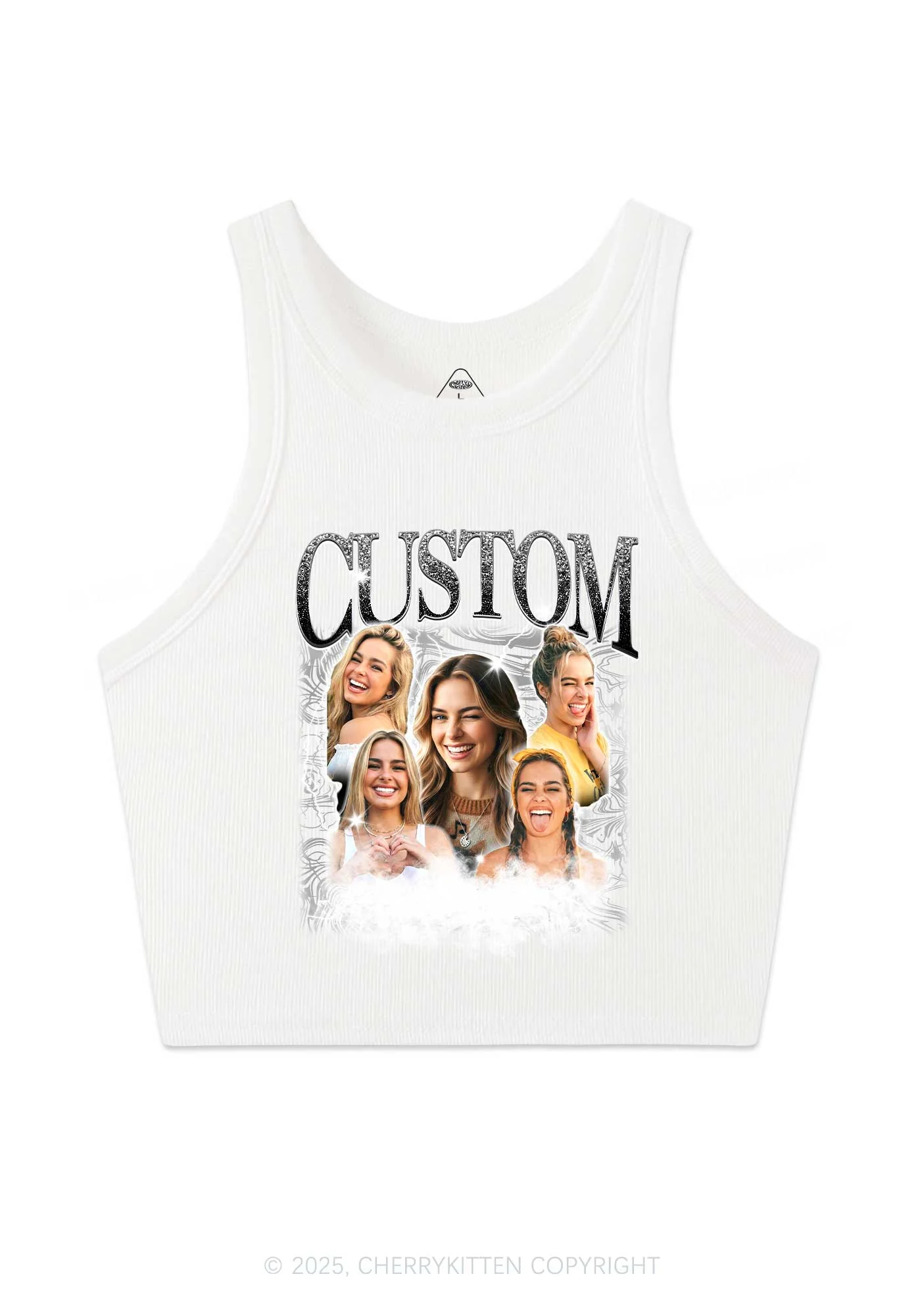Custom Portrait Glitter Text Y2K Crop Tank Top Cherrykitten - Image 6