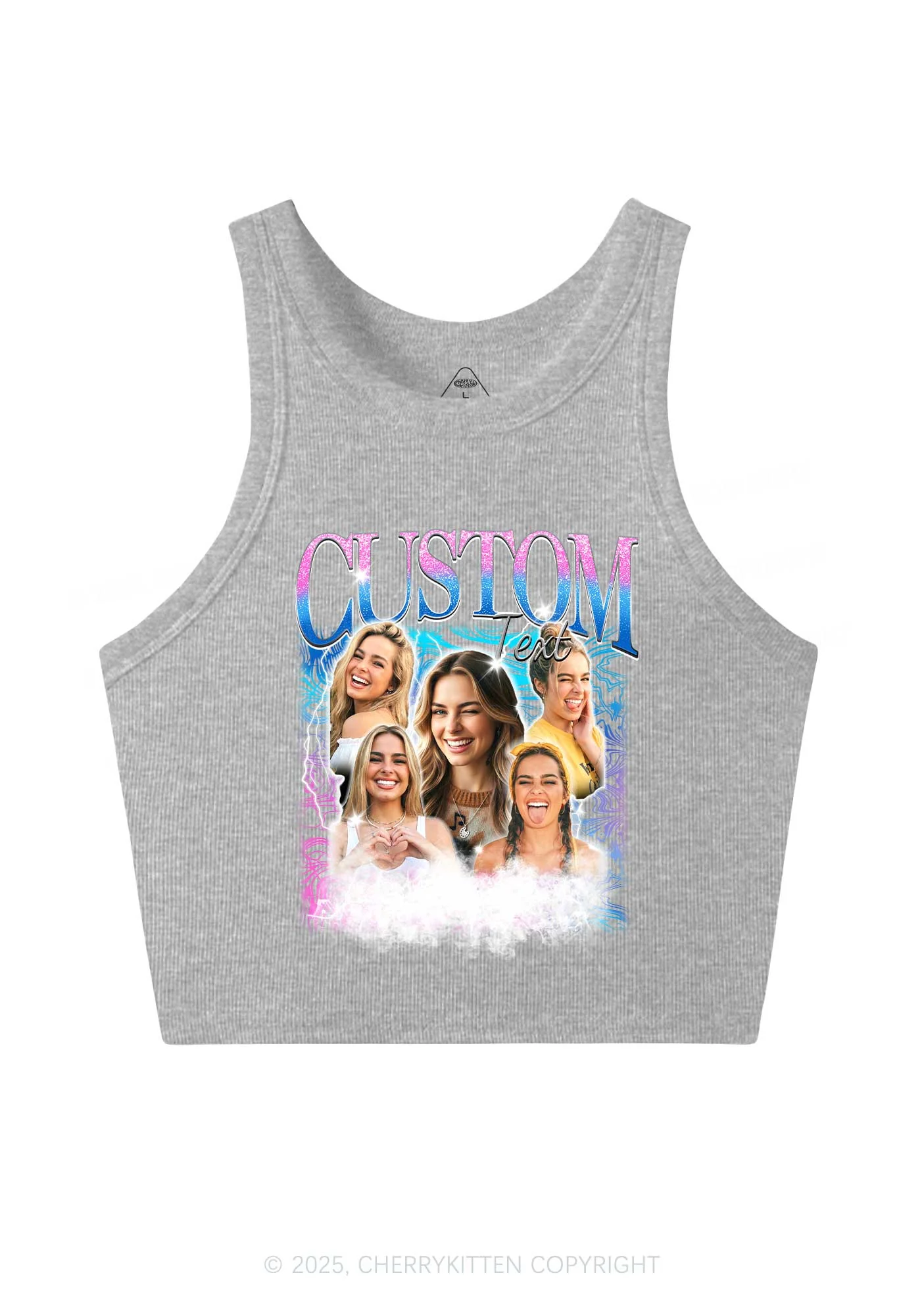 Custom Portrait Glitter Text Y2K Crop Tank Top Cherrykitten - Image 7