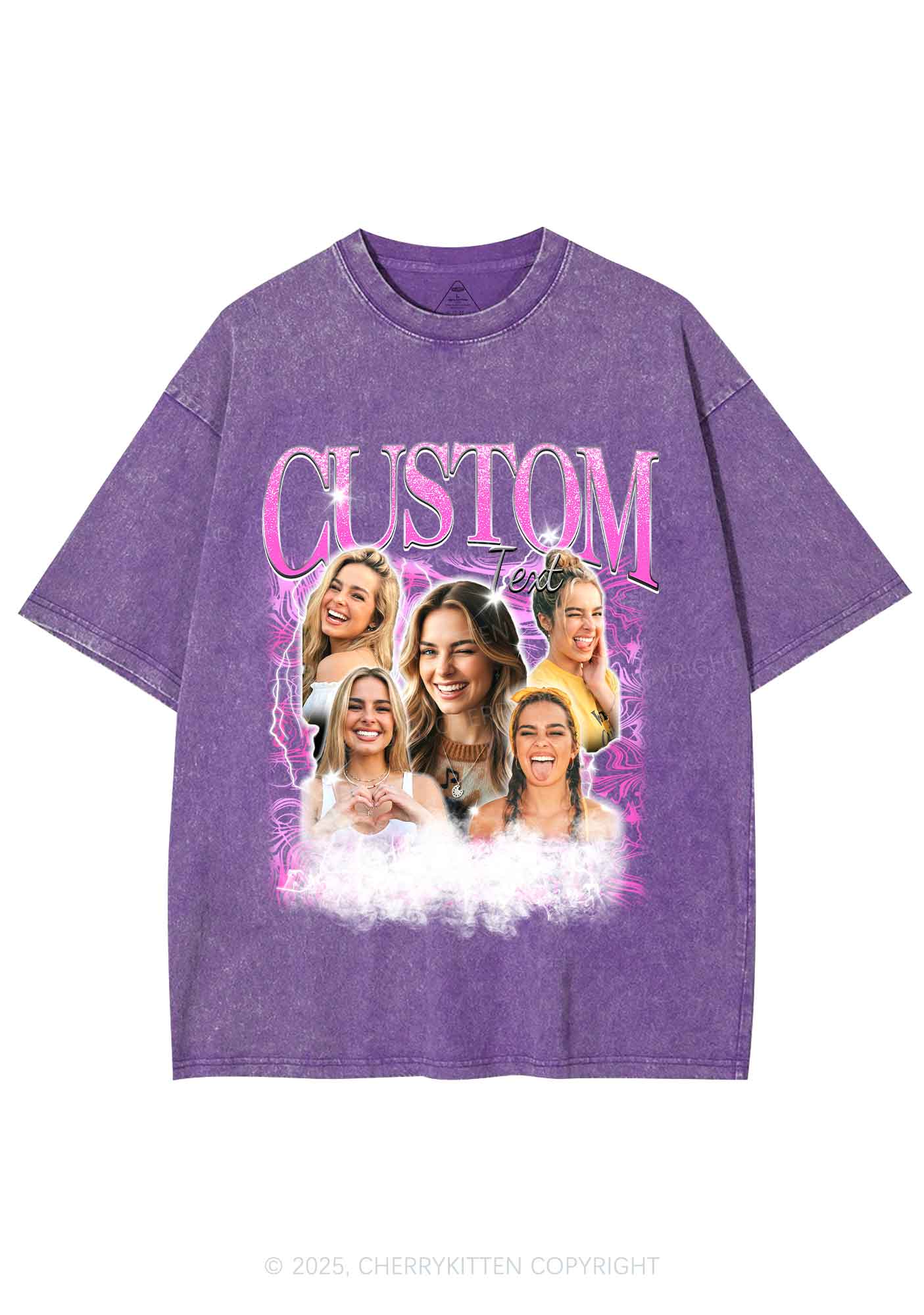 Custom Portrait Glitter Text Y2K Shirts Washed Tee Cherrykitten - Image 5