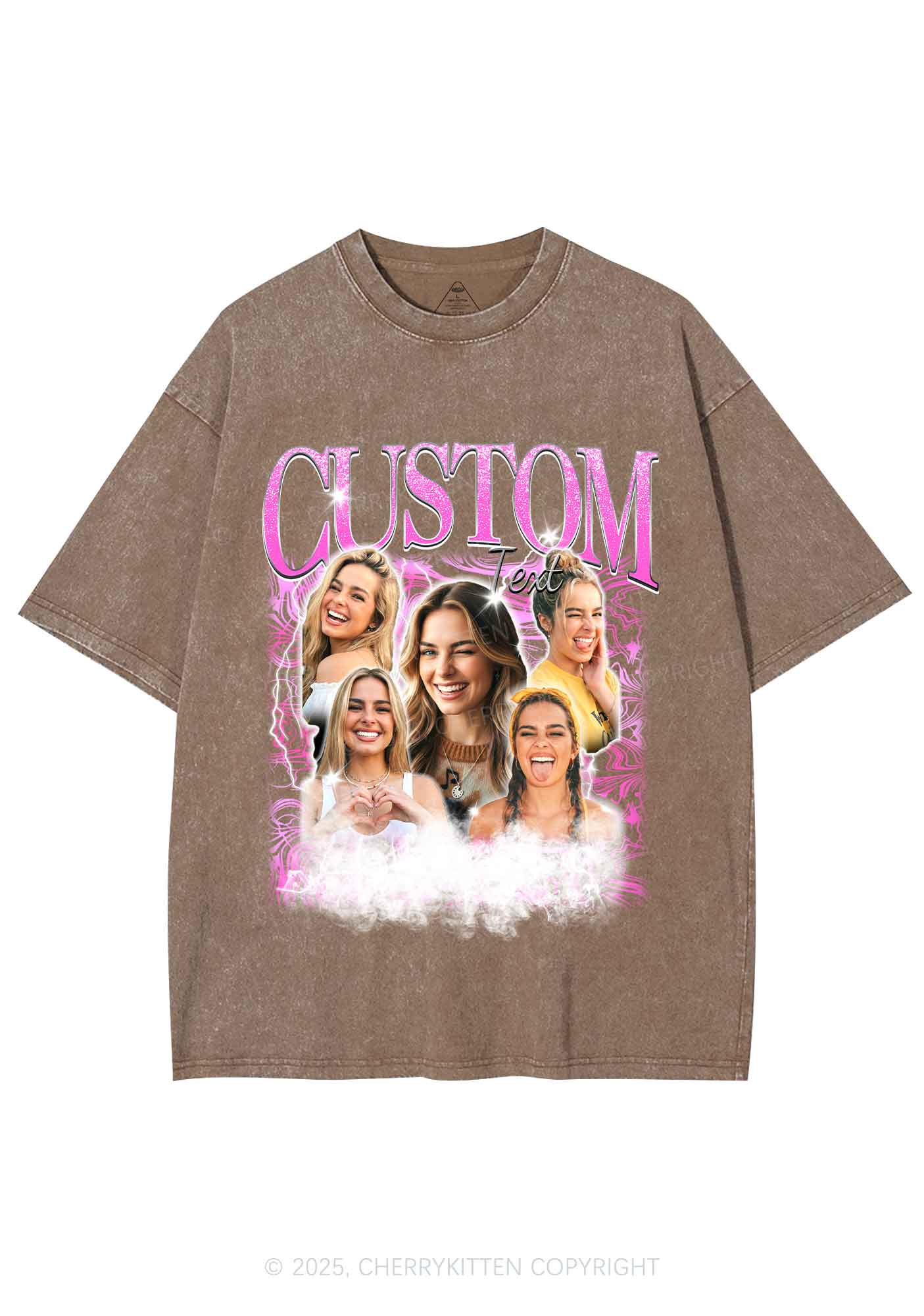 Custom Portrait Glitter Text Y2K Shirts Washed Tee Cherrykitten - Image 6