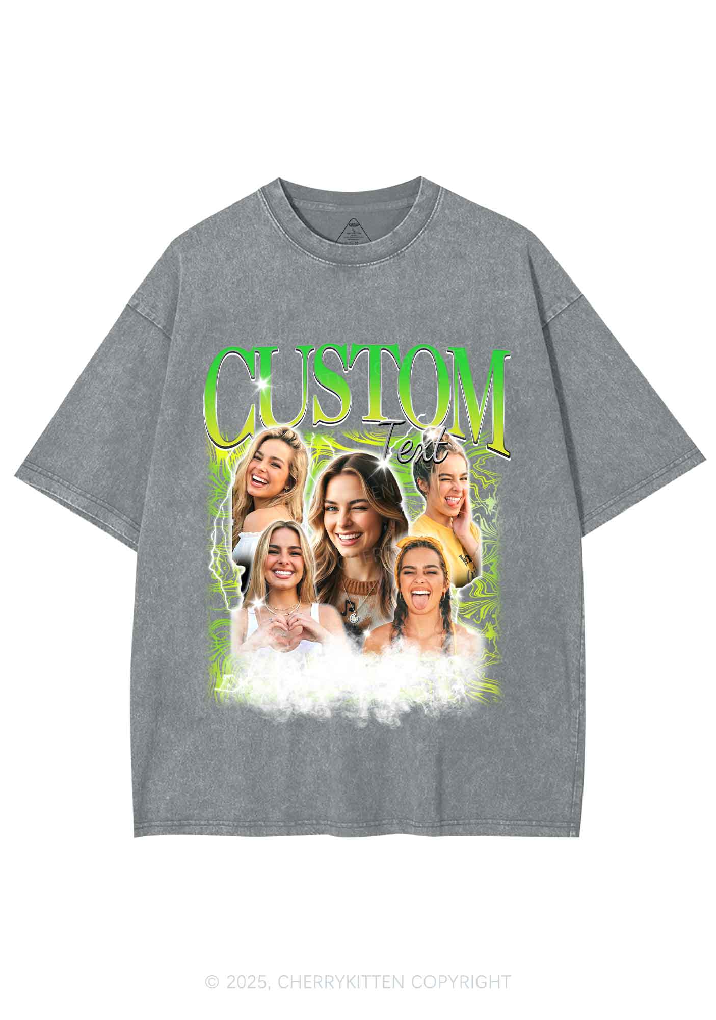 Custom Portrait Glitter Text Y2K Shirts Washed Tee Cherrykitten - Image 8