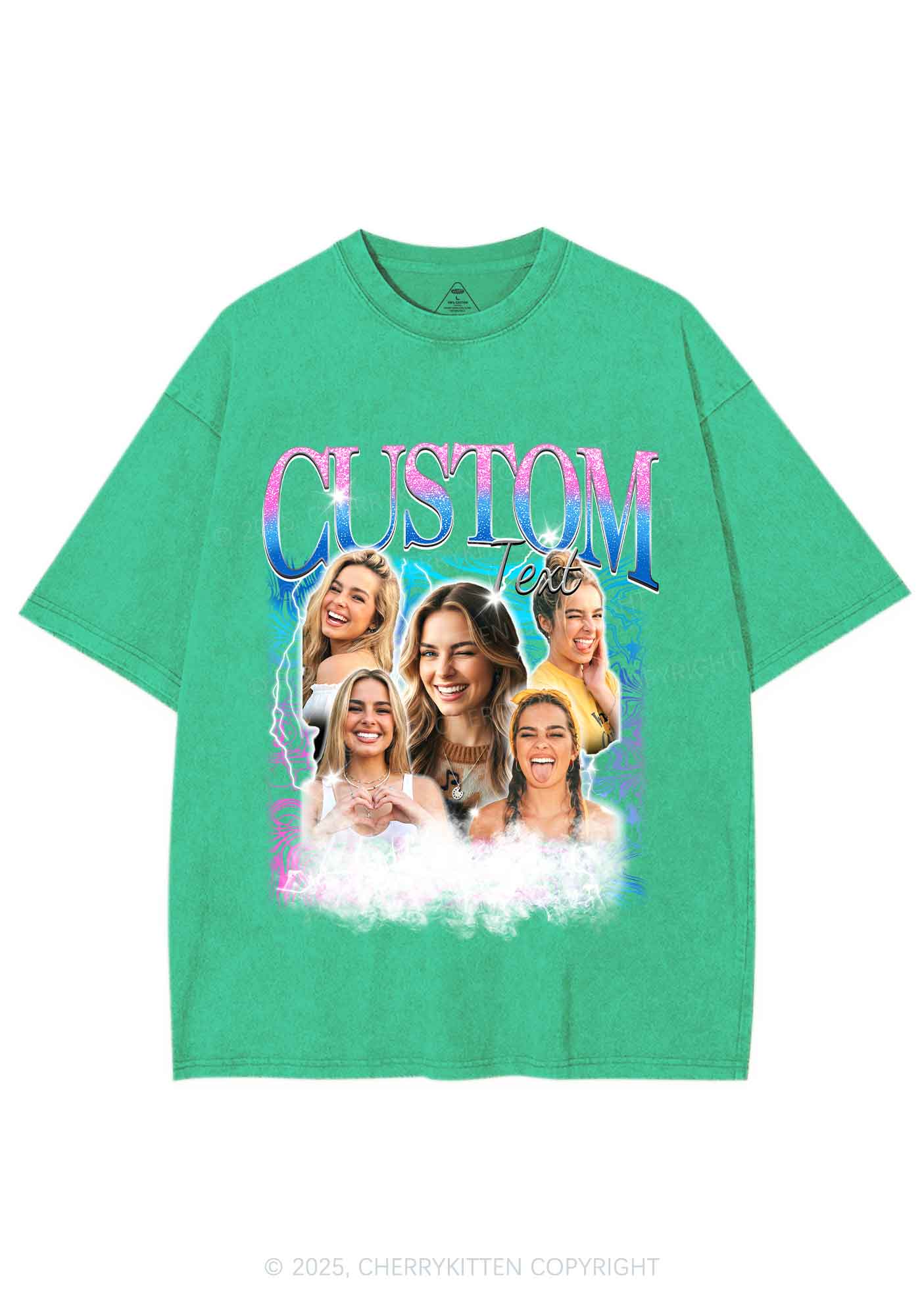 Custom Portrait Glitter Text Y2K Shirts Washed Tee Cherrykitten - Image 9