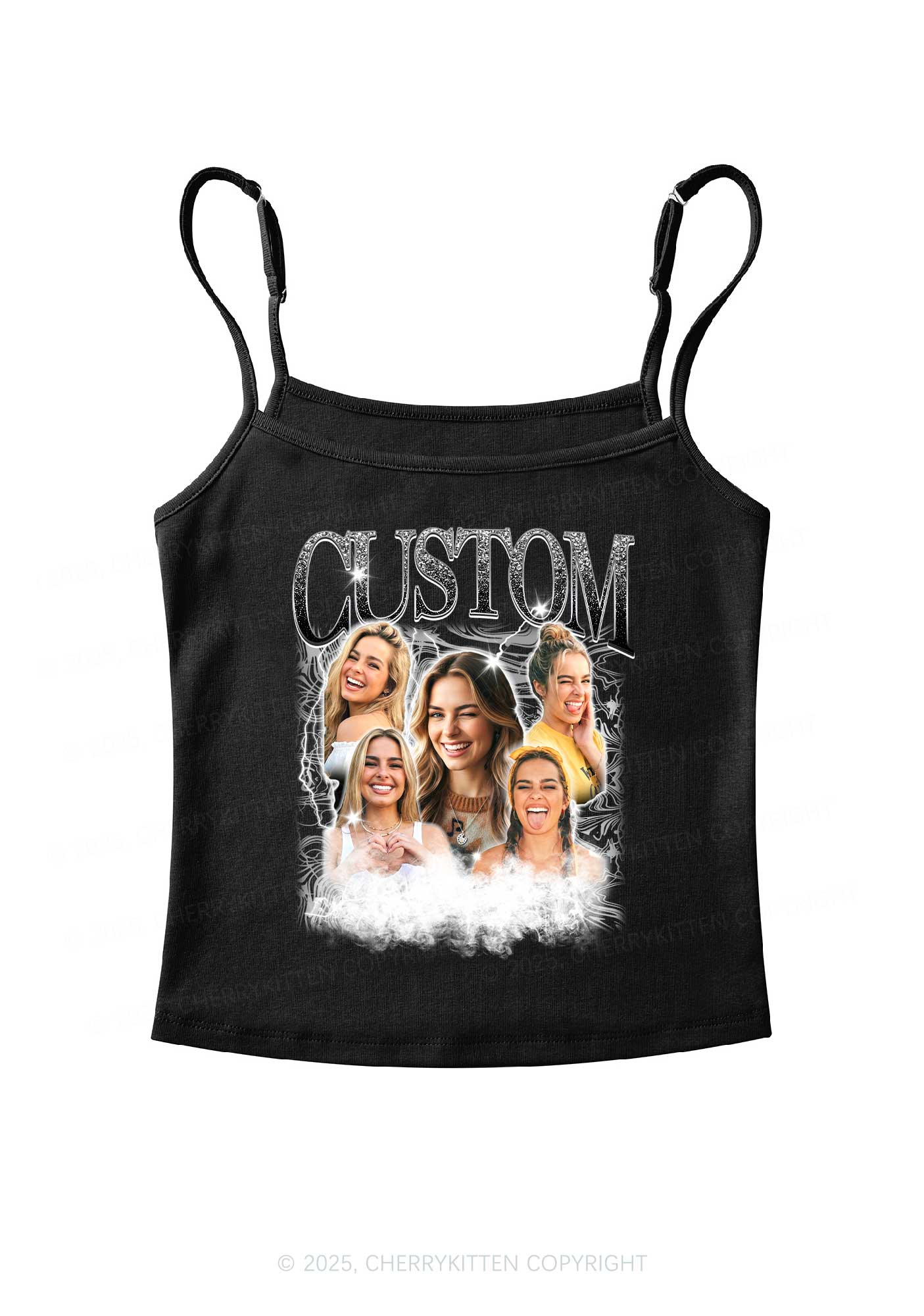 Custom Portrait Glitter Text Y2K Spaghetti Strap Cami Cherrykitten - Image 4