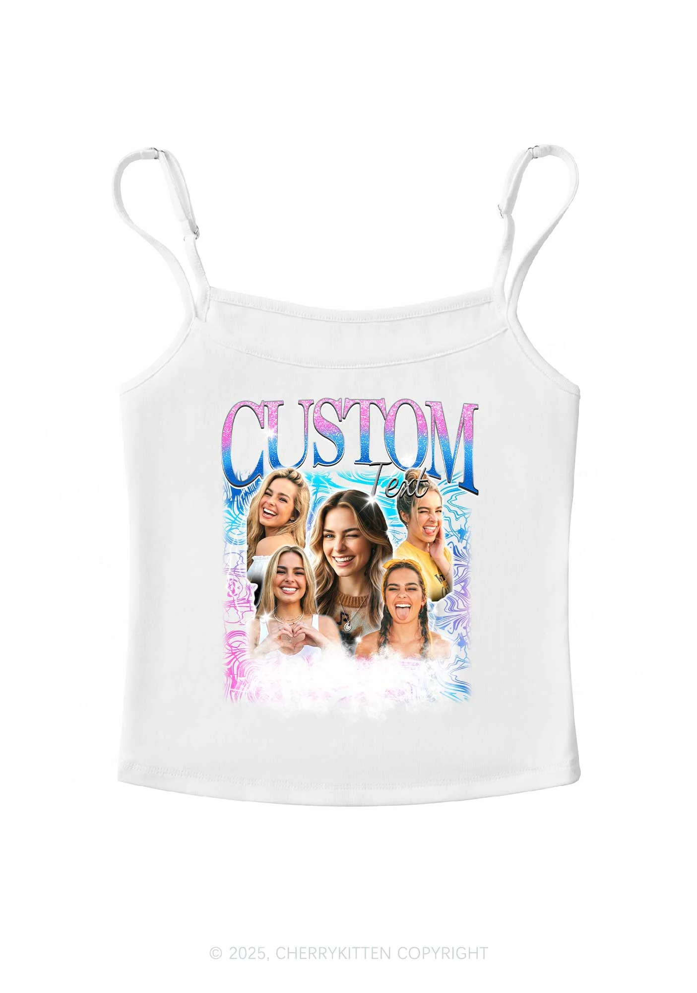 Custom Portrait Glitter Text Y2K Spaghetti Strap Cami Cherrykitten - Image 5