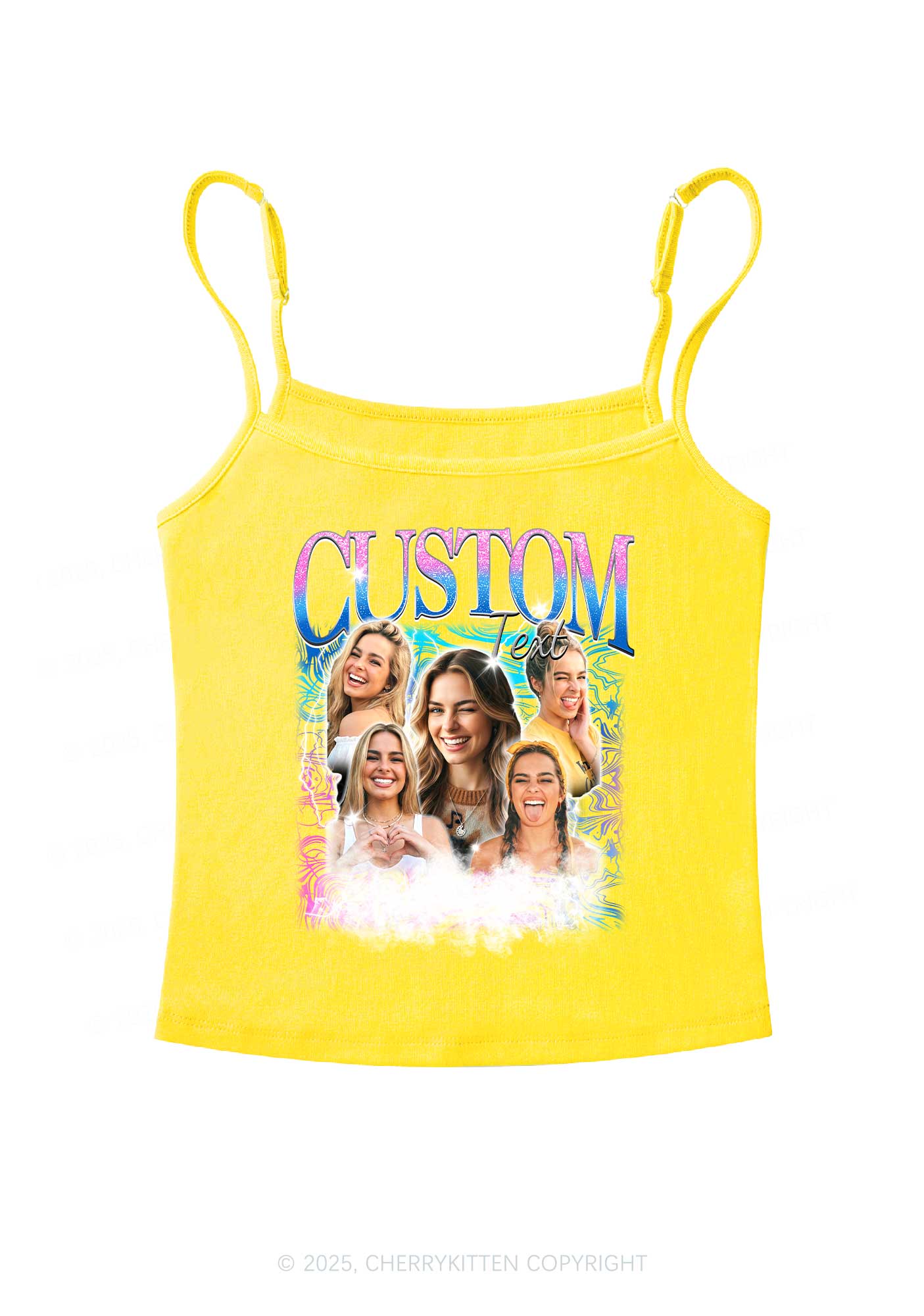 Custom Portrait Glitter Text Y2K Spaghetti Strap Cami Cherrykitten - Image 7