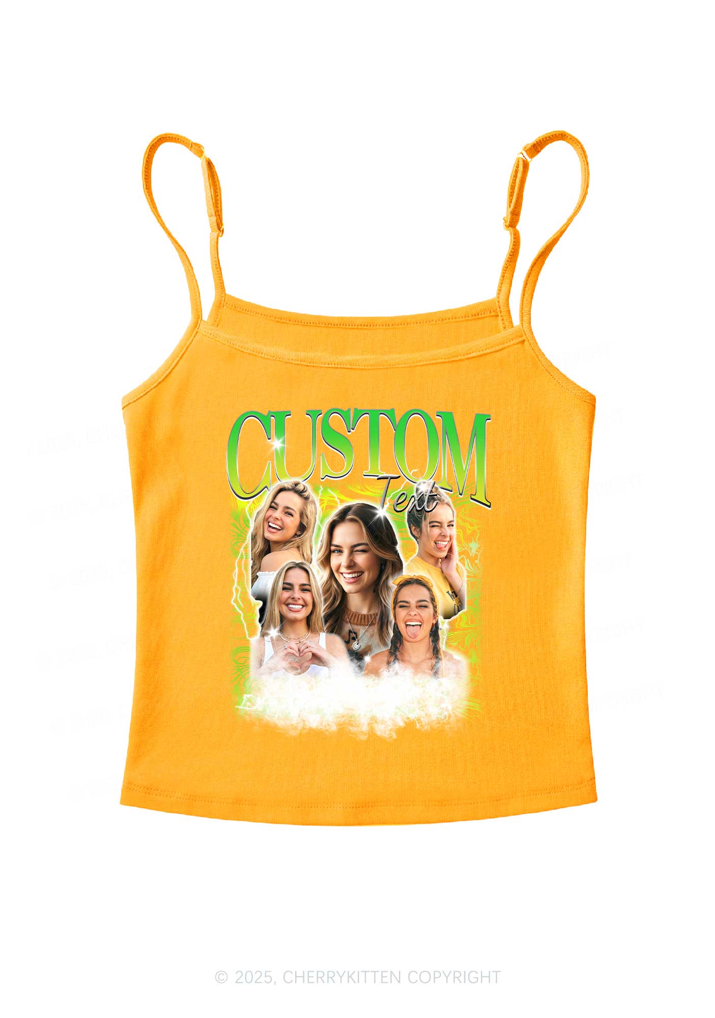 Custom Portrait Glitter Text Y2K Spaghetti Strap Cami Cherrykitten - Image 8