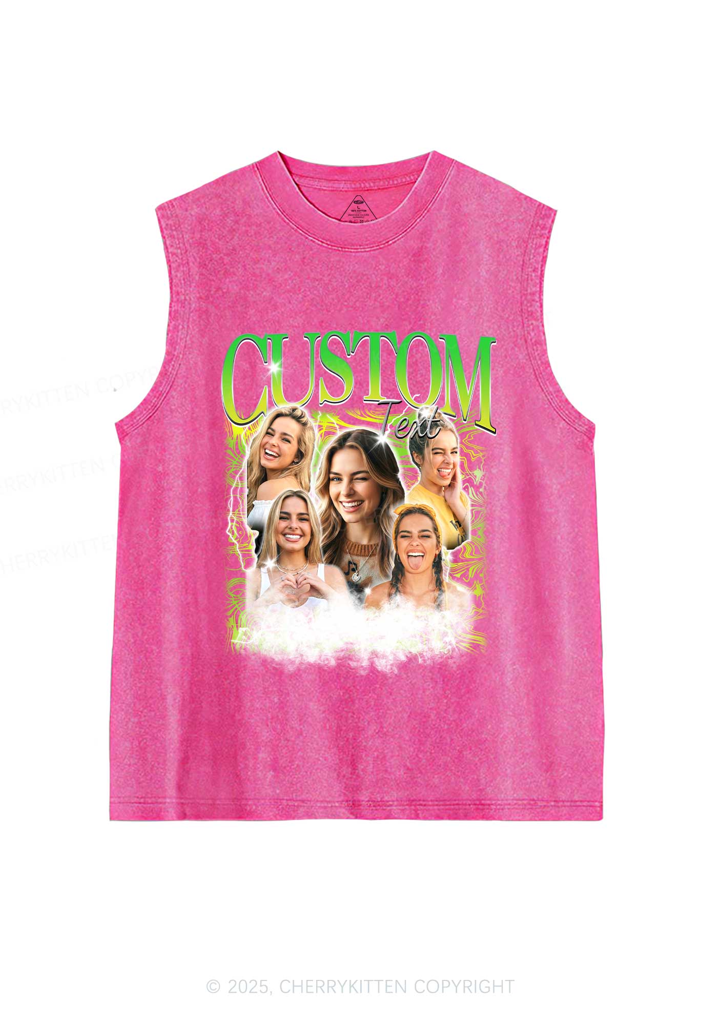 Custom Portrait Glitter Text Y2K Washed Muscle Tank Cherrykitten - Image 4