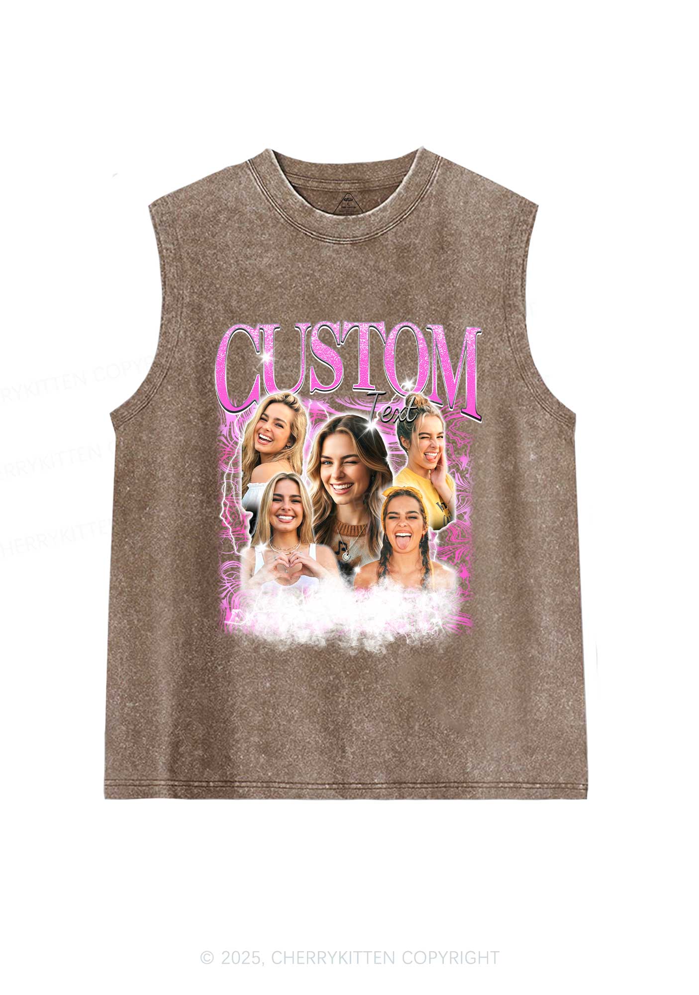 Custom Portrait Glitter Text Y2K Washed Muscle Tank Cherrykitten - Image 5